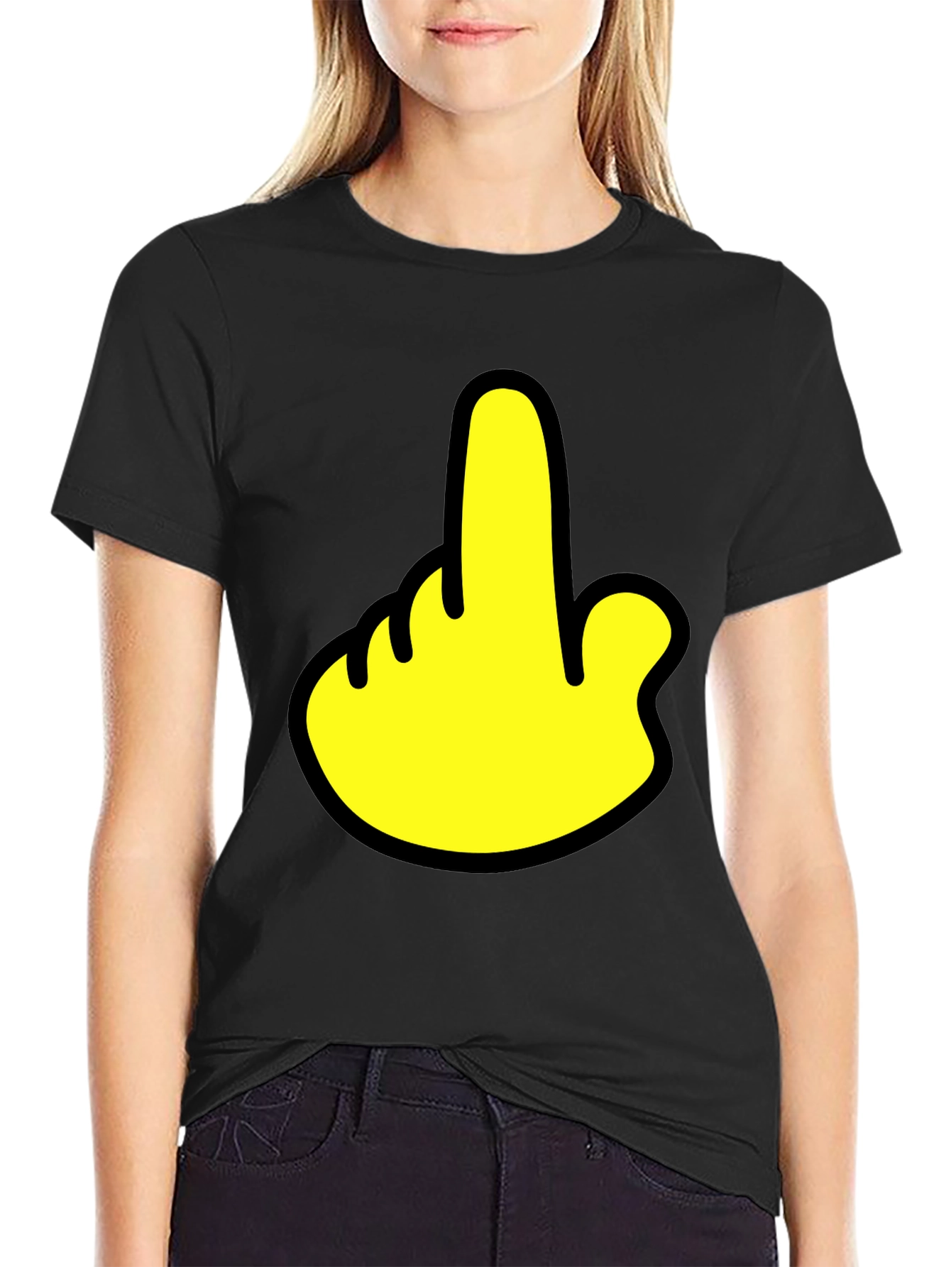 Humorous Gesture Graphic T-Shirt - Casual Black Tee