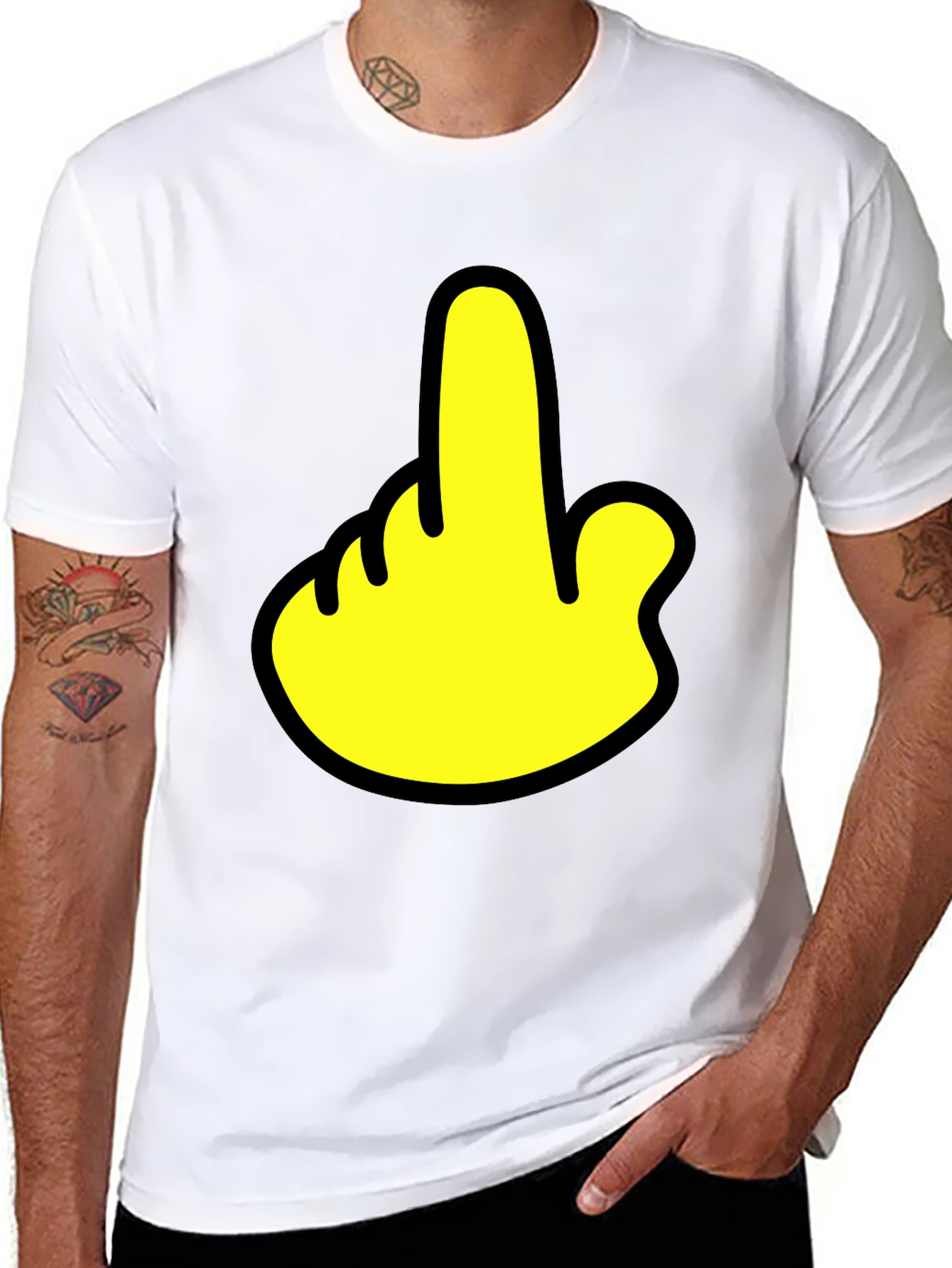 Humorous Gesture Graphic T-Shirt - Casual Black Tee