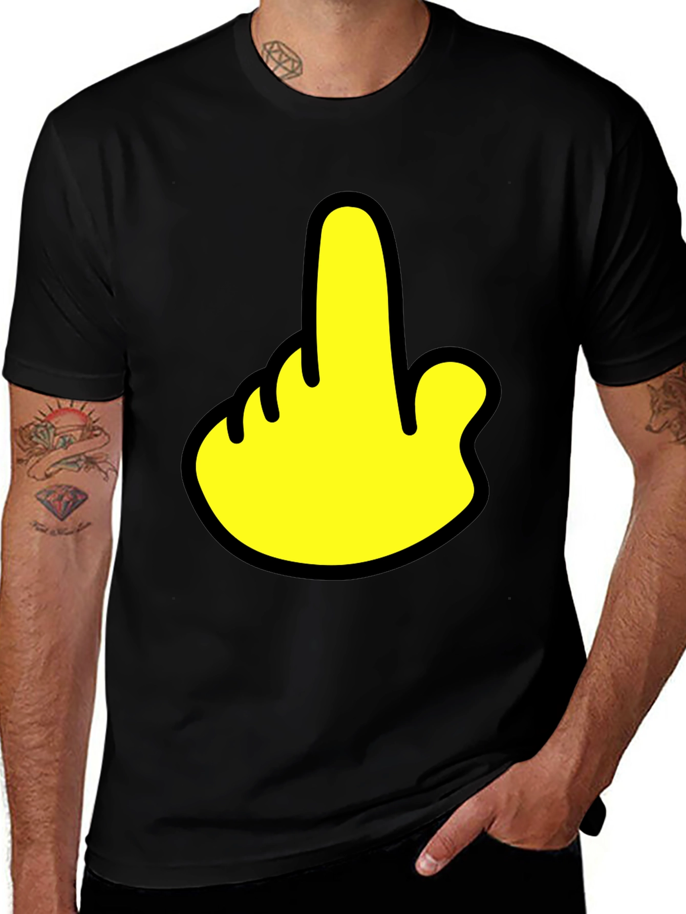 Humorous Gesture Graphic T-Shirt - Casual Black Tee