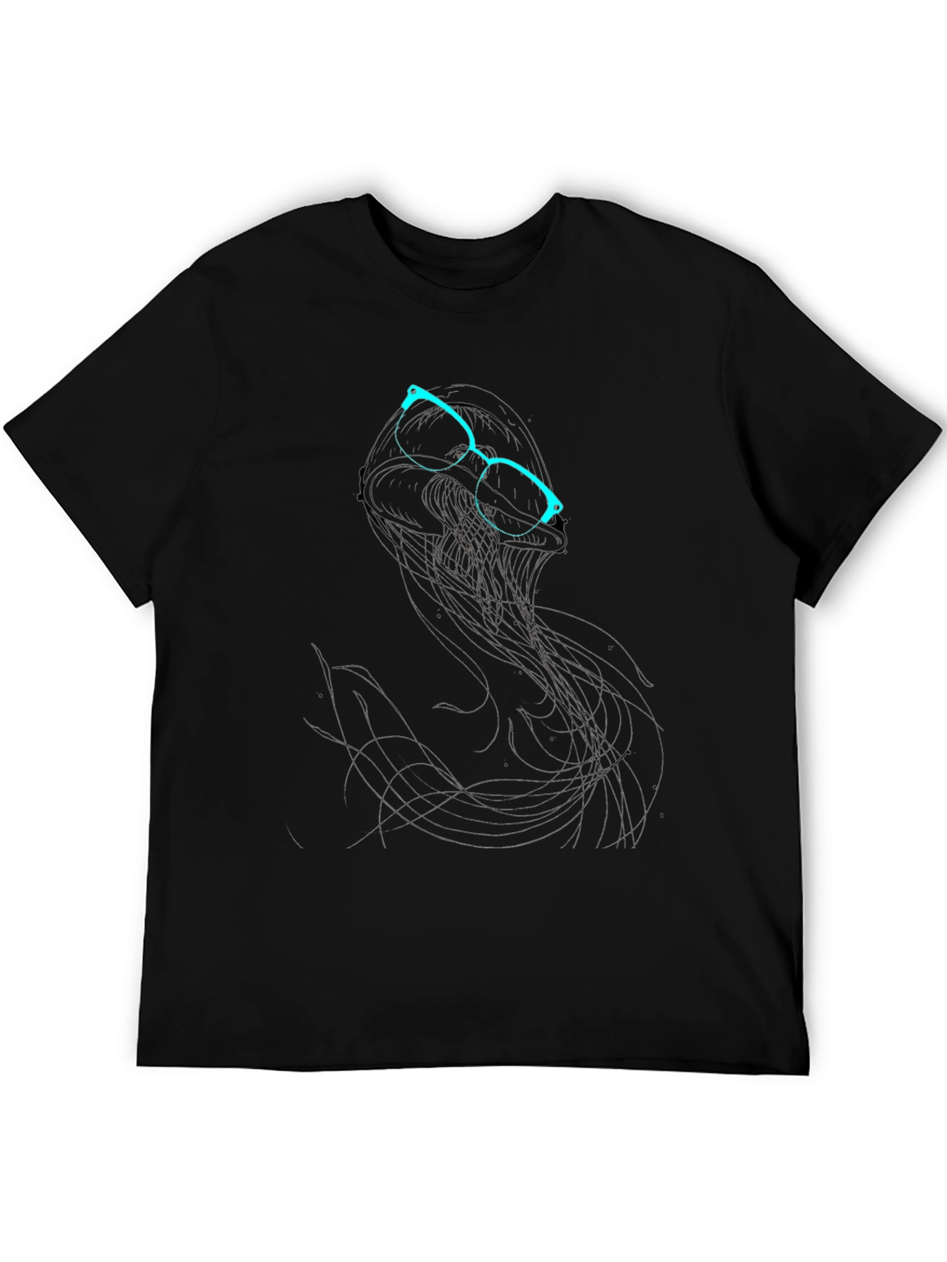 Abstract Glasses Graphic Print Black T-Shirt