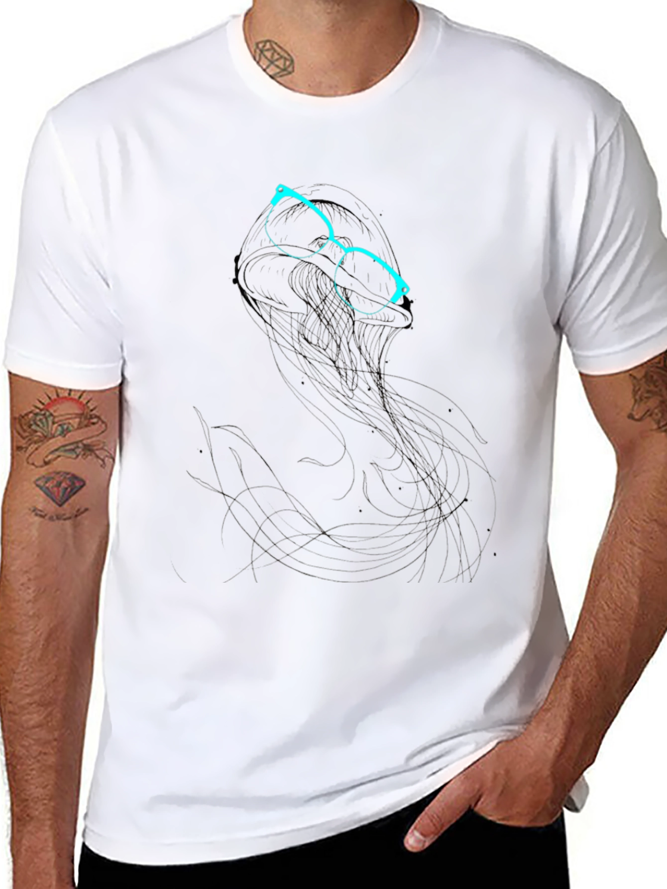 Abstract Glasses Graphic Print Black T-Shirt