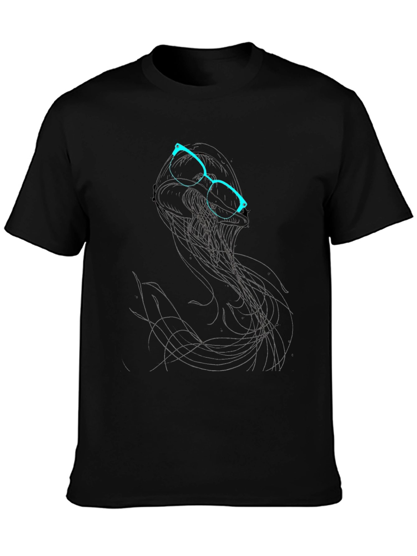 Abstract Glasses Graphic Print Black T-Shirt