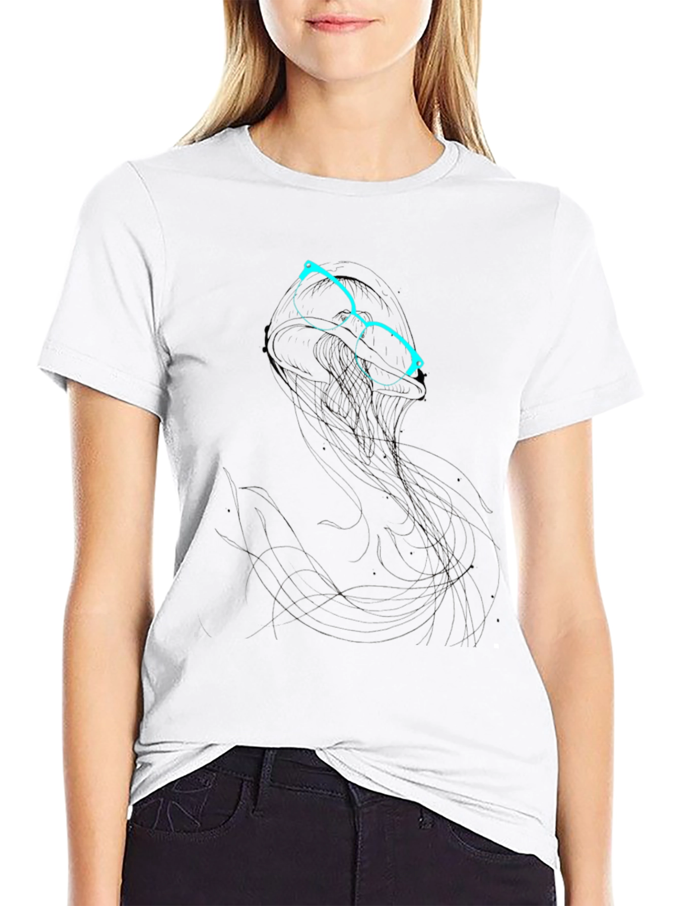 Abstract Glasses Graphic Print Black T-Shirt