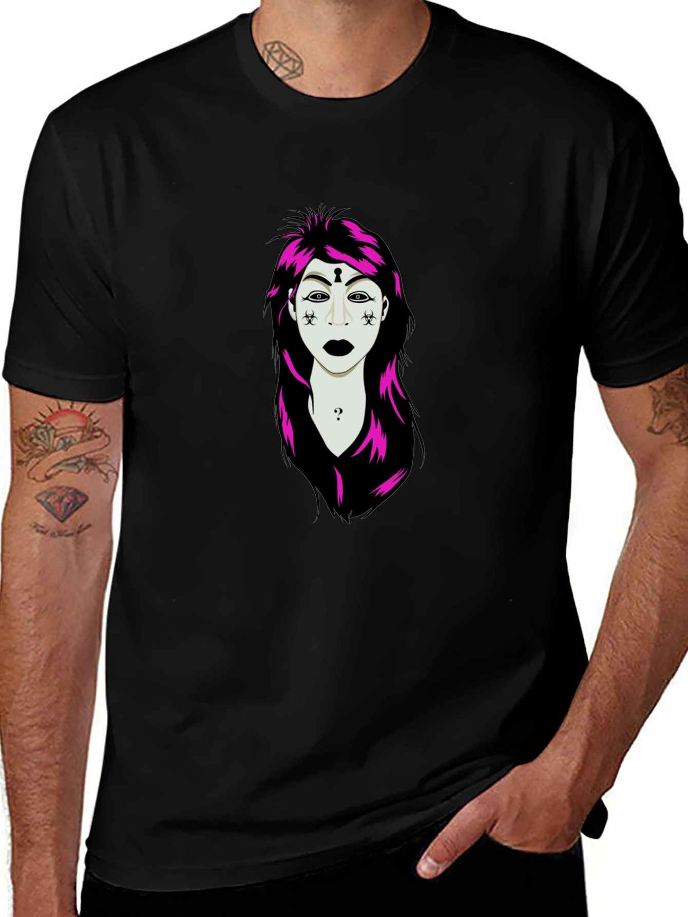 Edgy Graphic T-Shirt: Unique Illustration on Black Tee