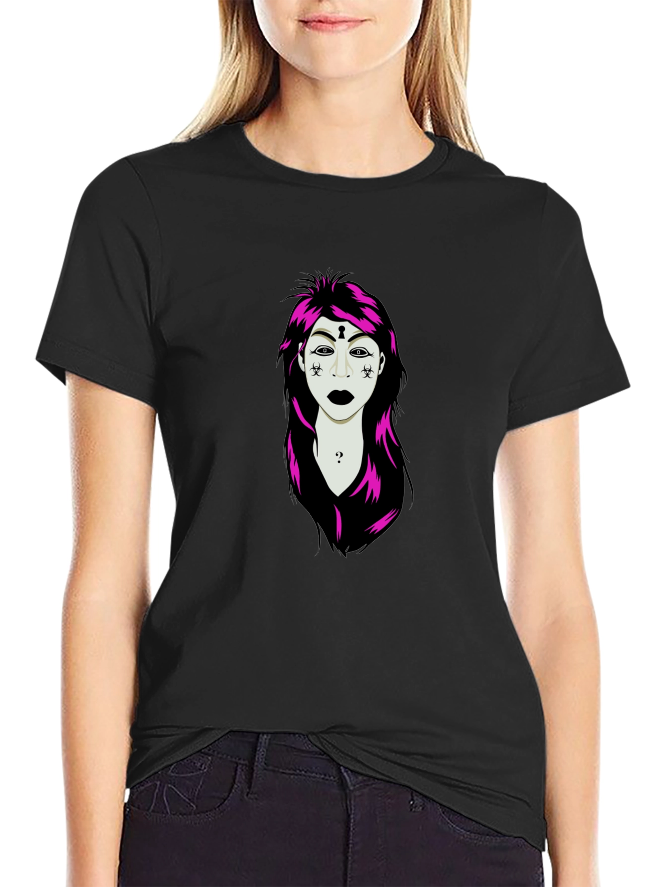 Edgy Graphic T-Shirt: Unique Illustration on Black Tee