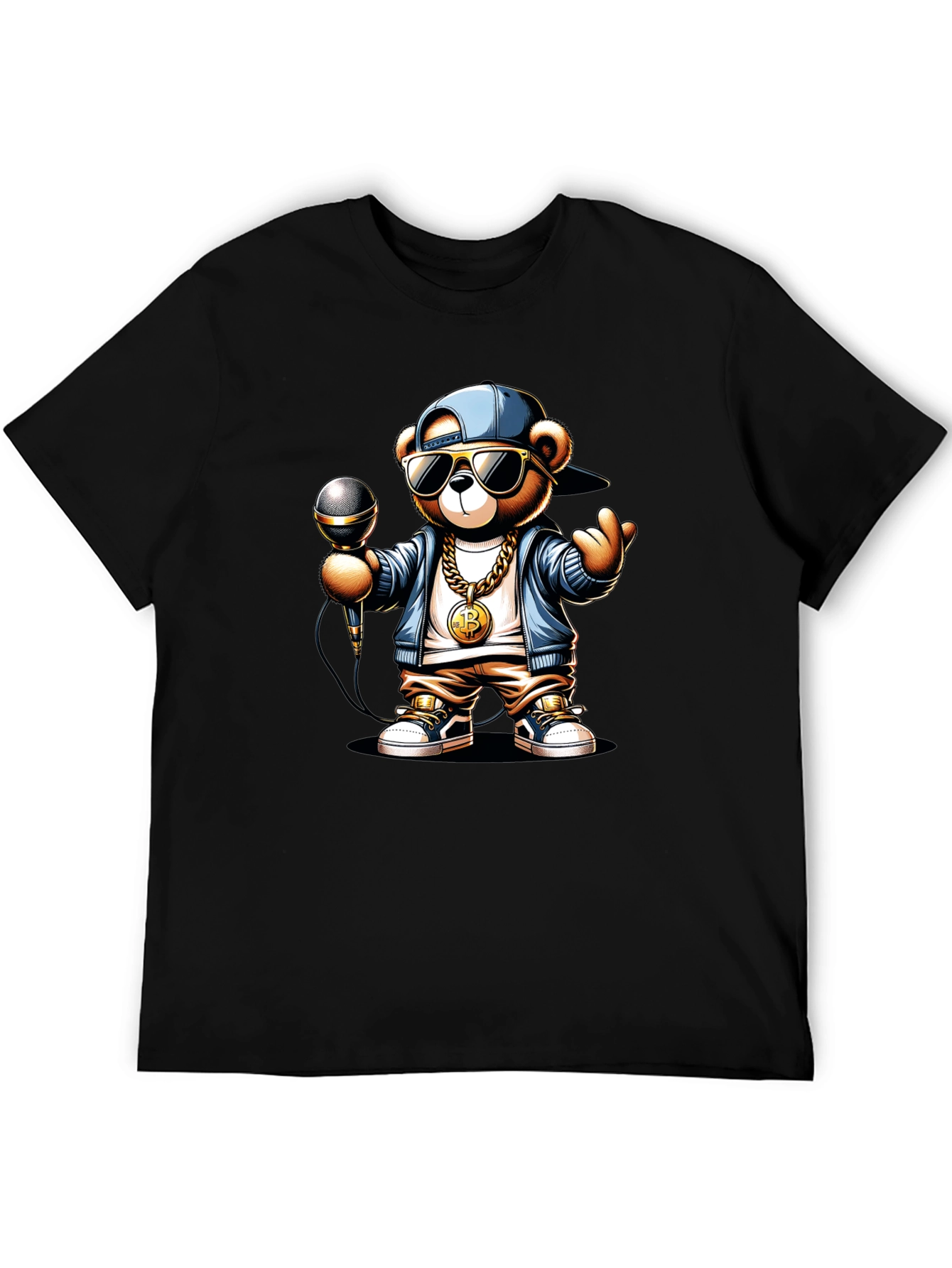 Rapper Teddy Bear T-Shirt - Bitcoin Chain Microphone!