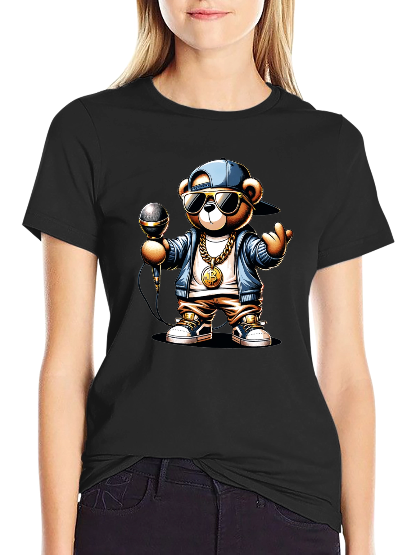 Rapper Teddy Bear T-Shirt - Bitcoin Chain Microphone!