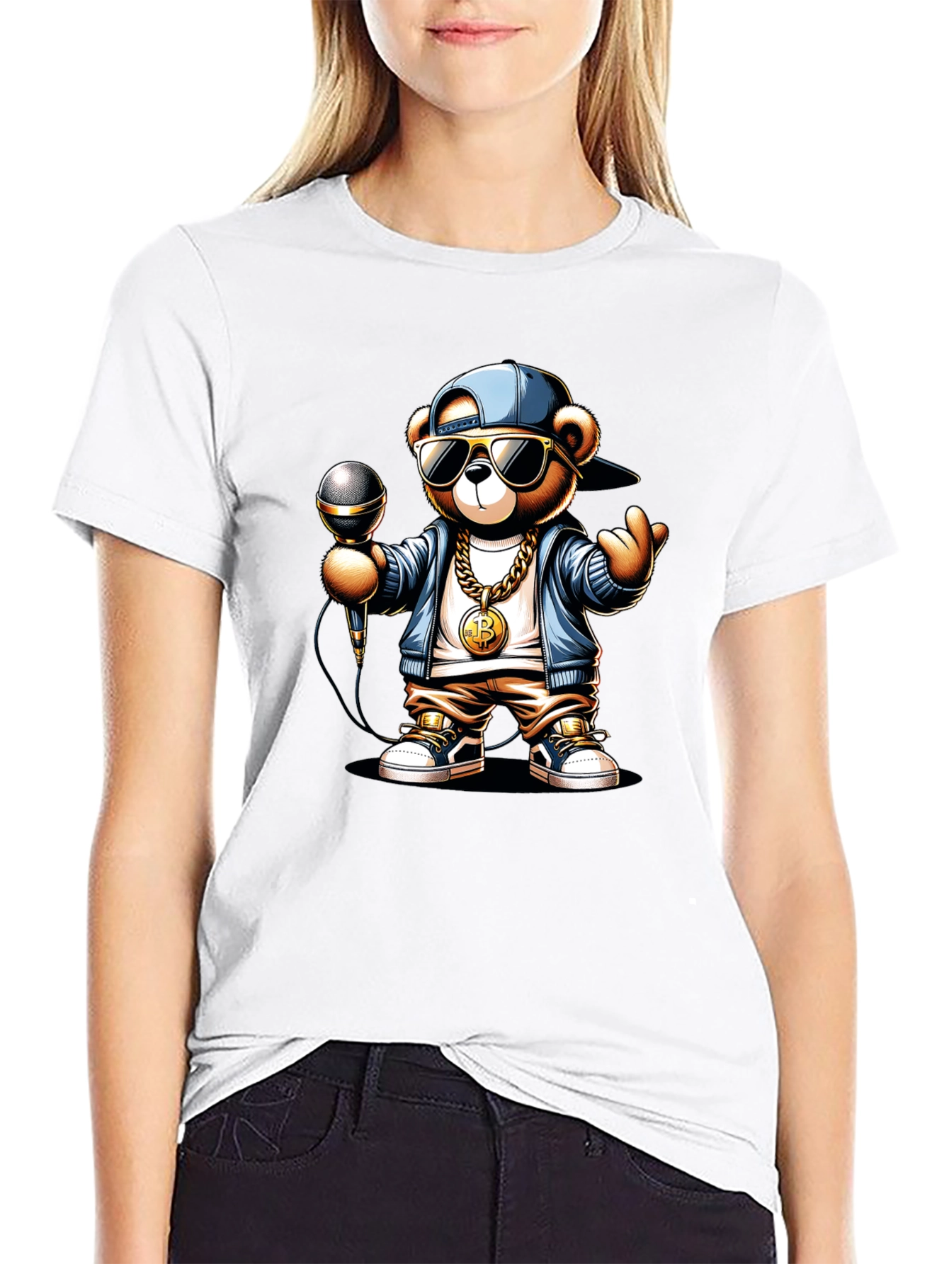 Rapper Teddy Bear T-Shirt - Bitcoin Chain Microphone!