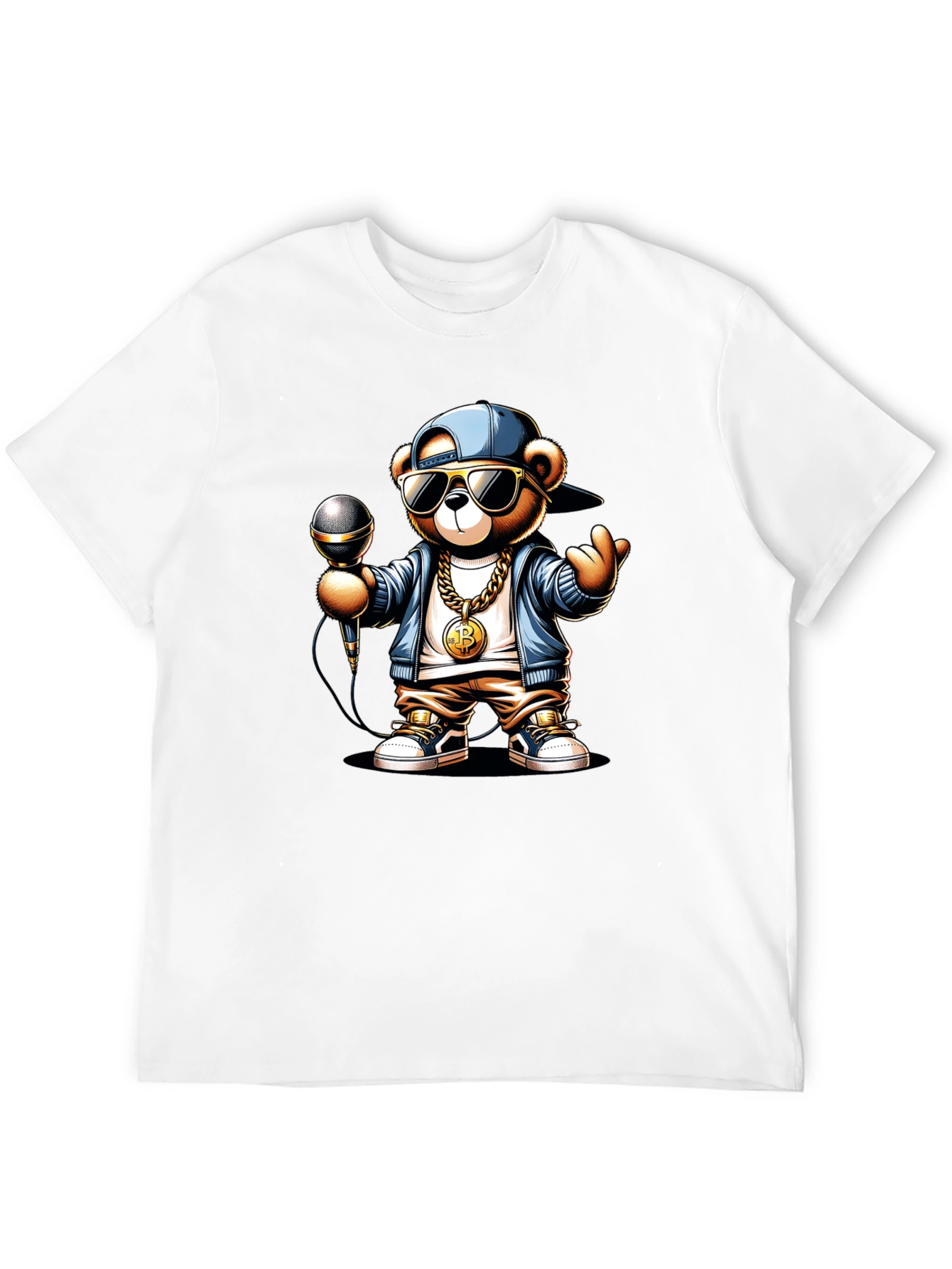 Rapper Teddy Bear T-Shirt - Bitcoin Chain Microphone!