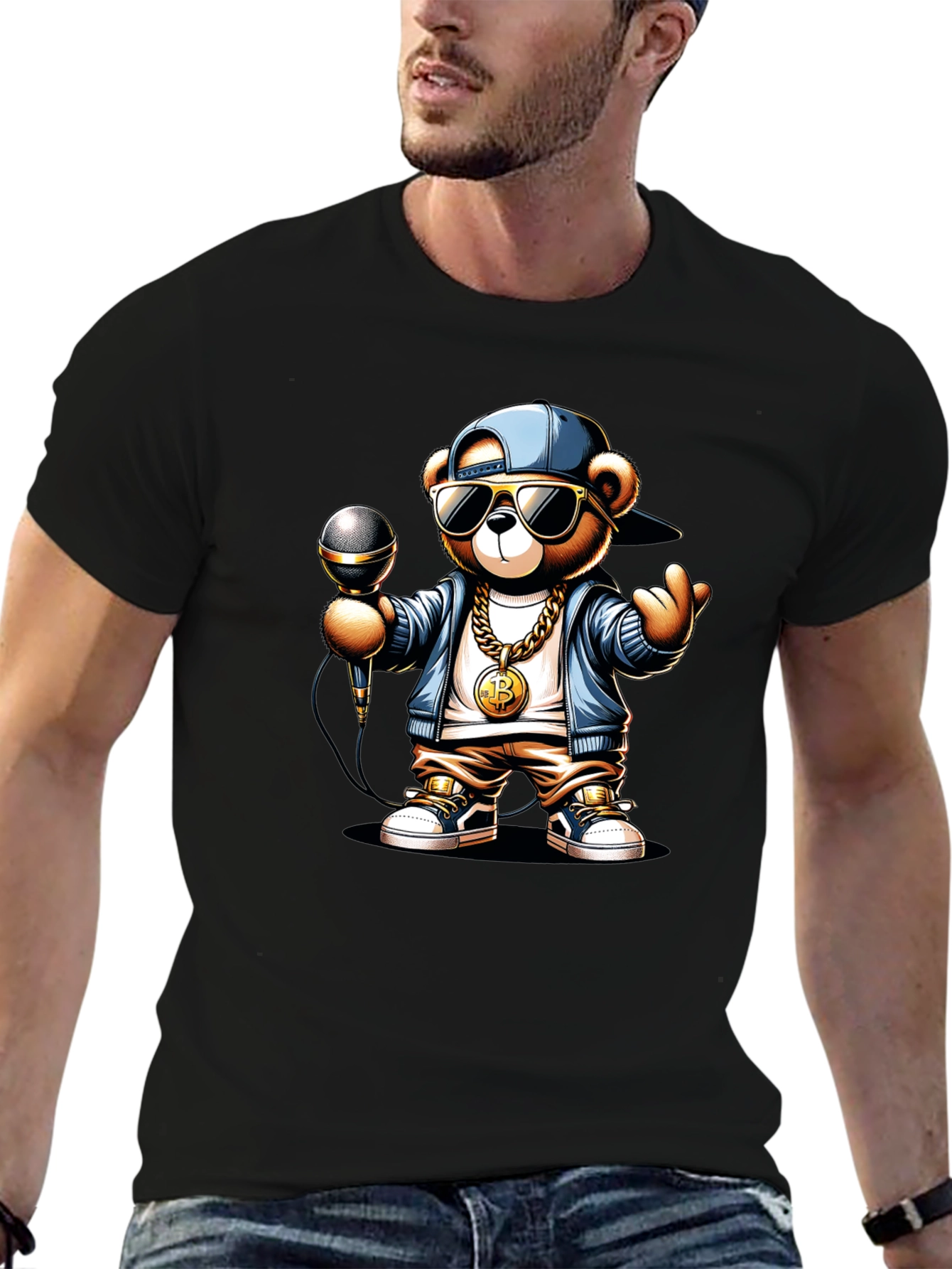 Rapper Teddy Bear T-Shirt - Bitcoin Chain Microphone!