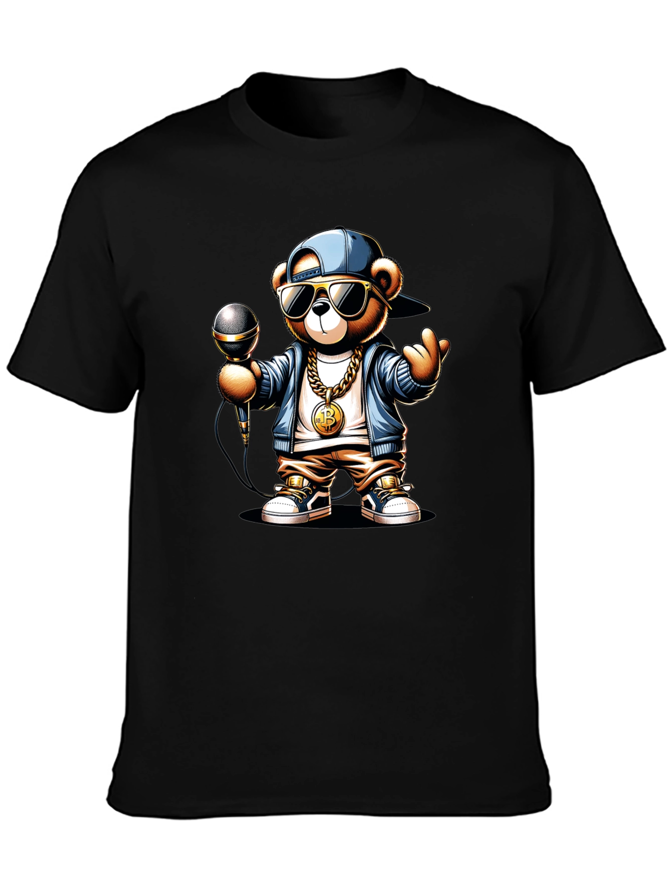 Rapper Teddy Bear T-Shirt - Bitcoin Chain Microphone!