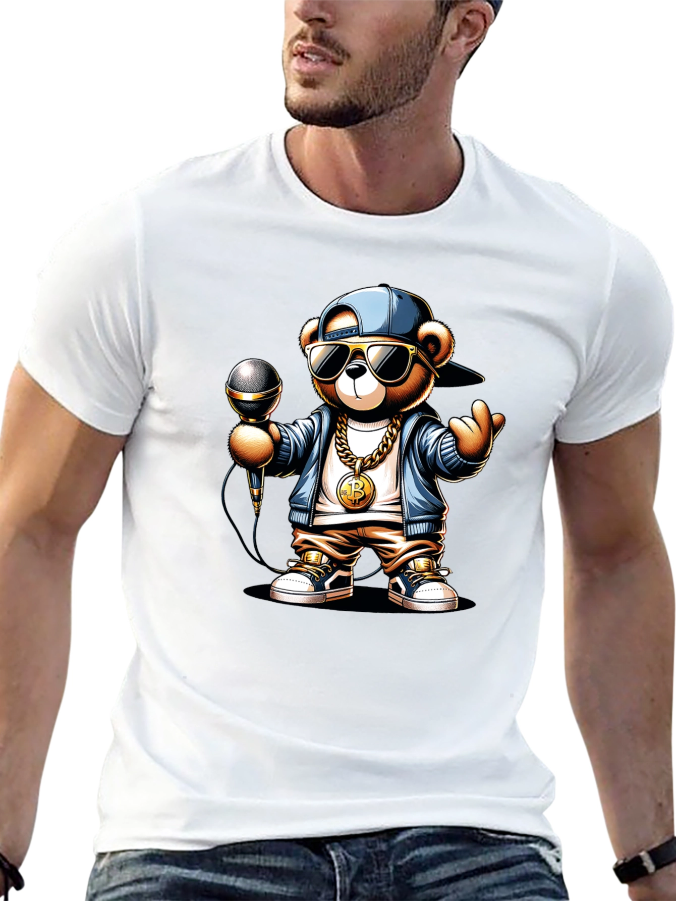 Rapper Teddy Bear T-Shirt - Bitcoin Chain Microphone!