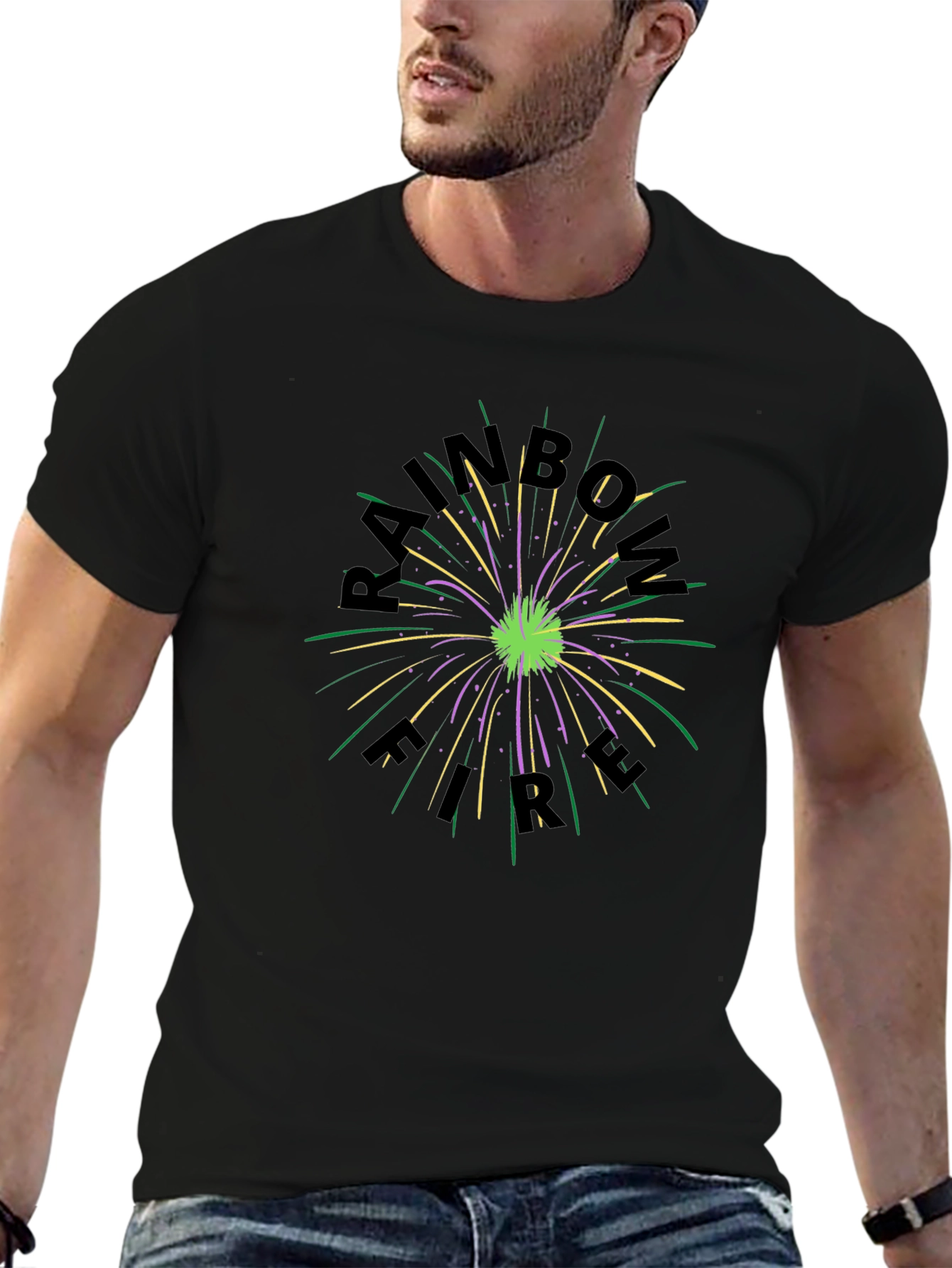 Rainbow Fire Graphic Black T-Shirt