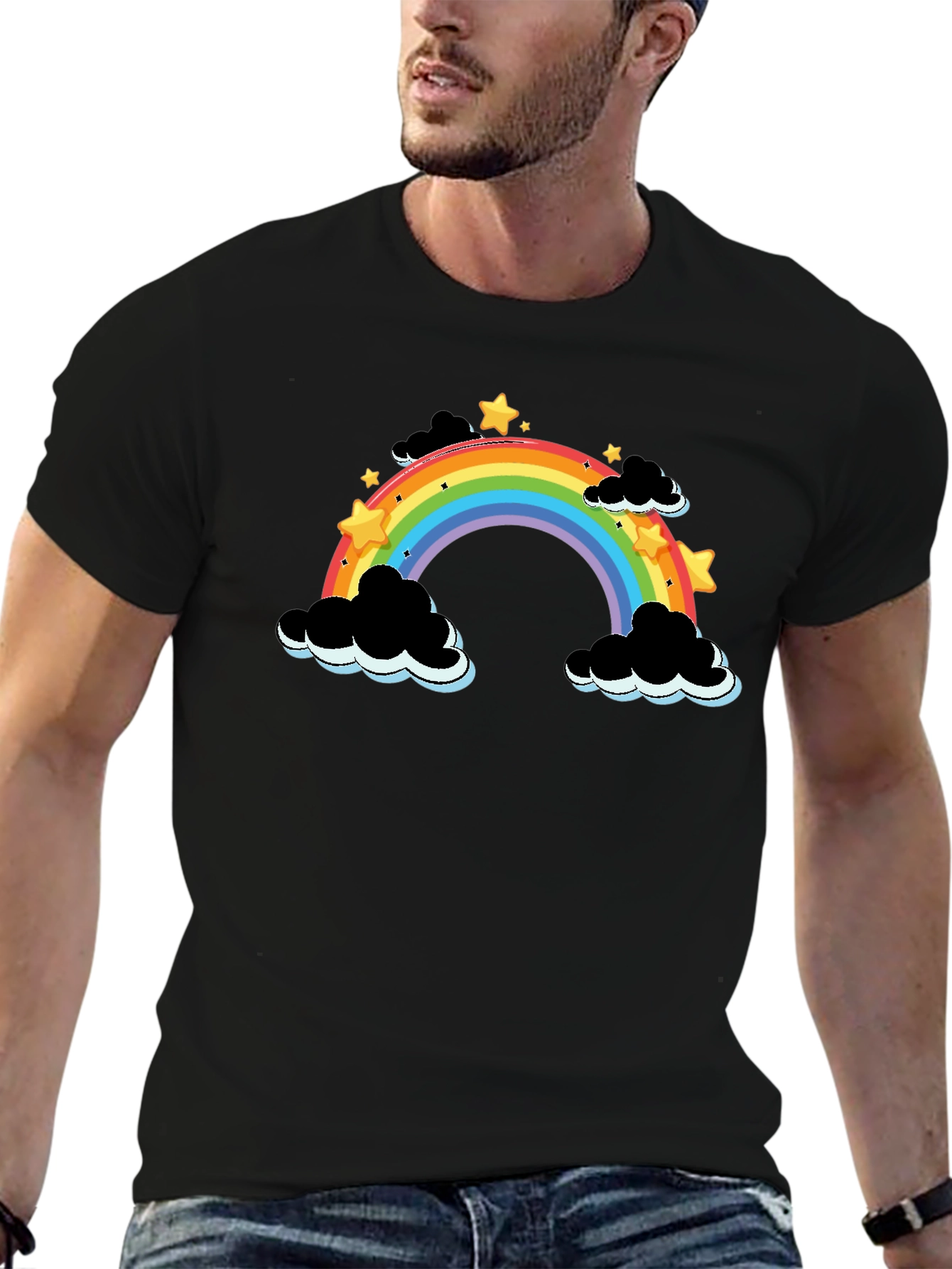 Rainbow Cloud Graphic Tee - Mens Black T-Shirt