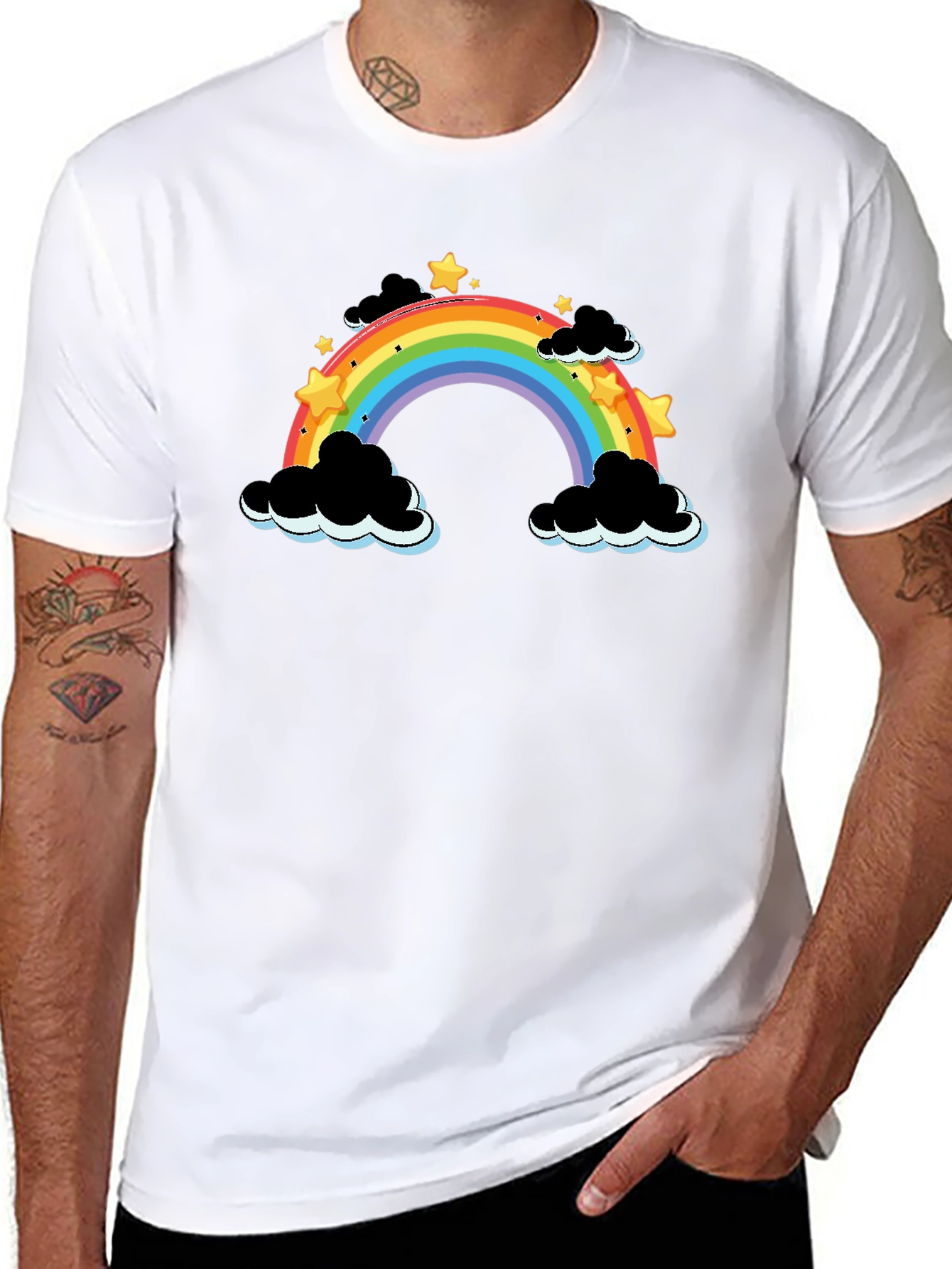 Rainbow Cloud Graphic Tee - Mens Black T-Shirt