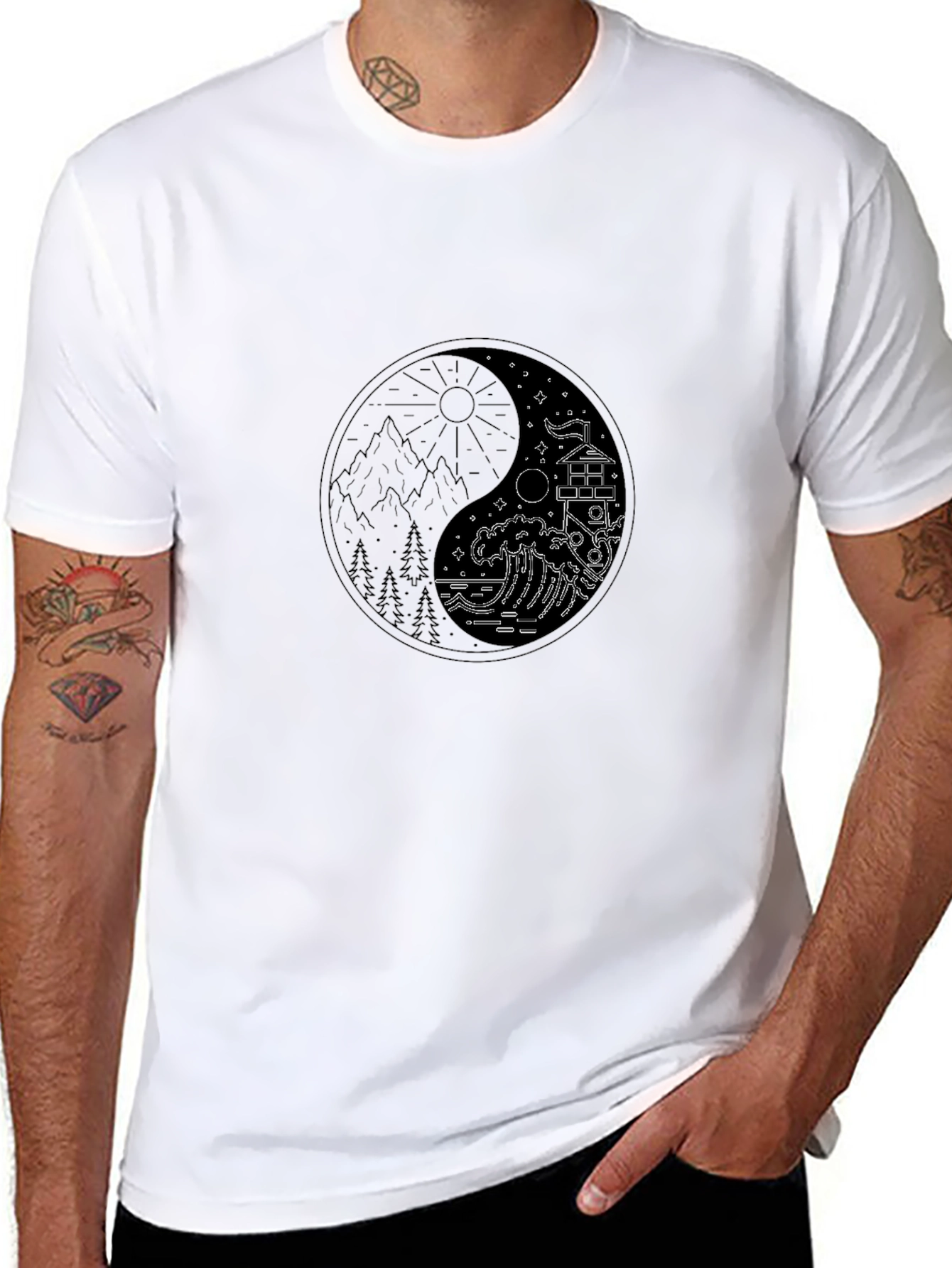 Yin Yang Nature Graphic Tee - Unisex Black T-Shirt