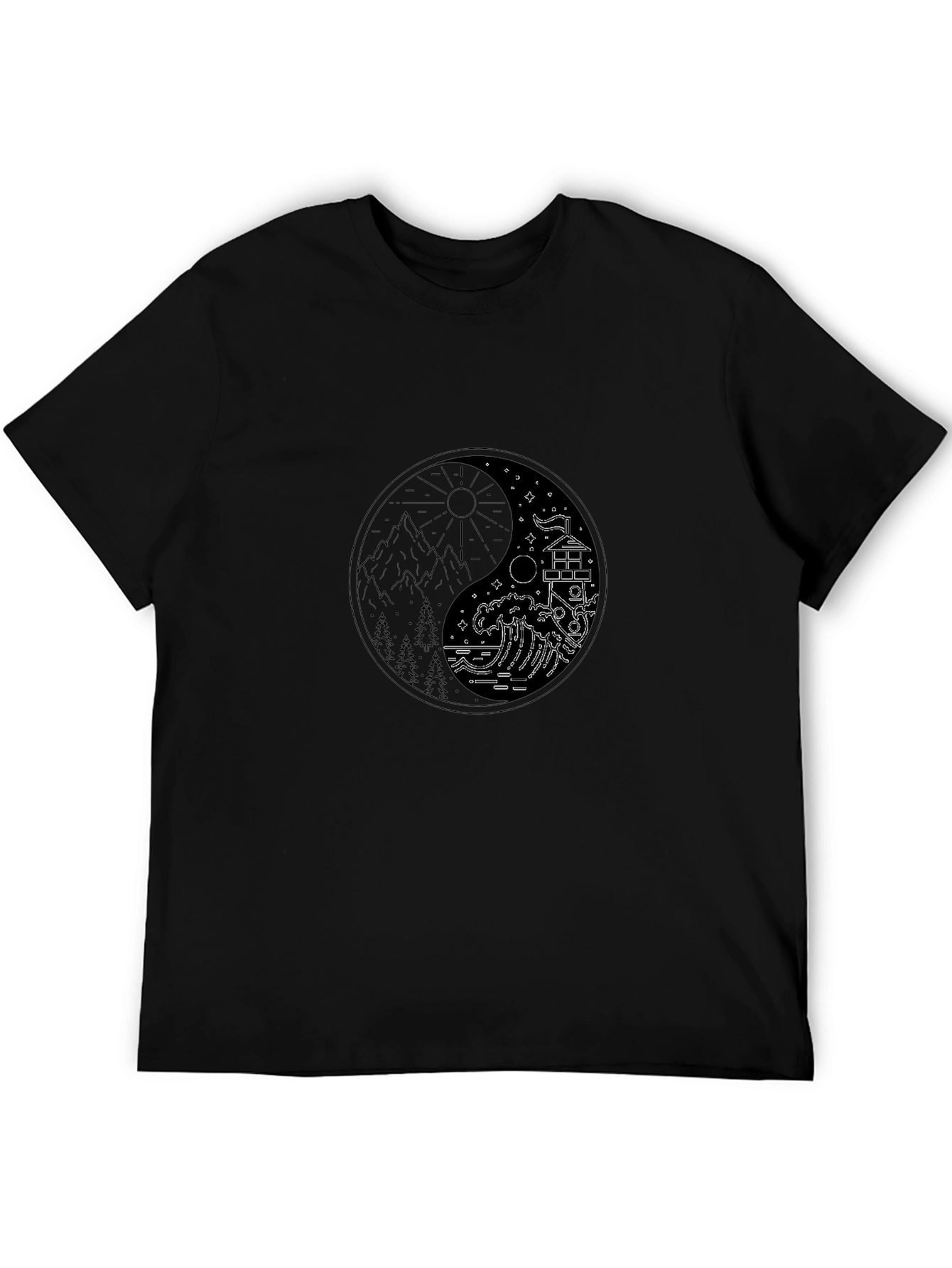 Yin Yang Nature Graphic Tee - Unisex Black T-Shirt