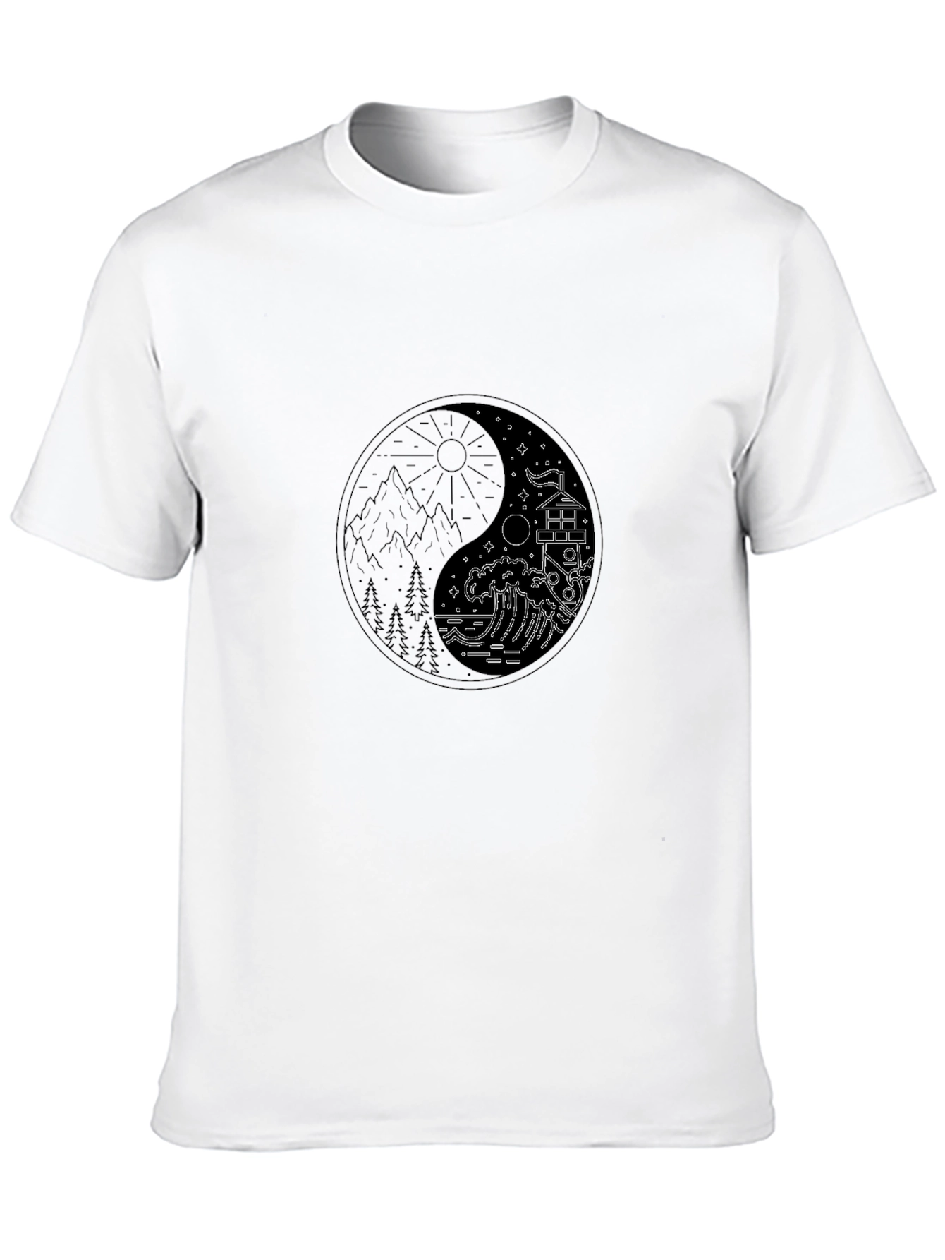 Yin Yang Nature Graphic Tee - Unisex Black T-Shirt