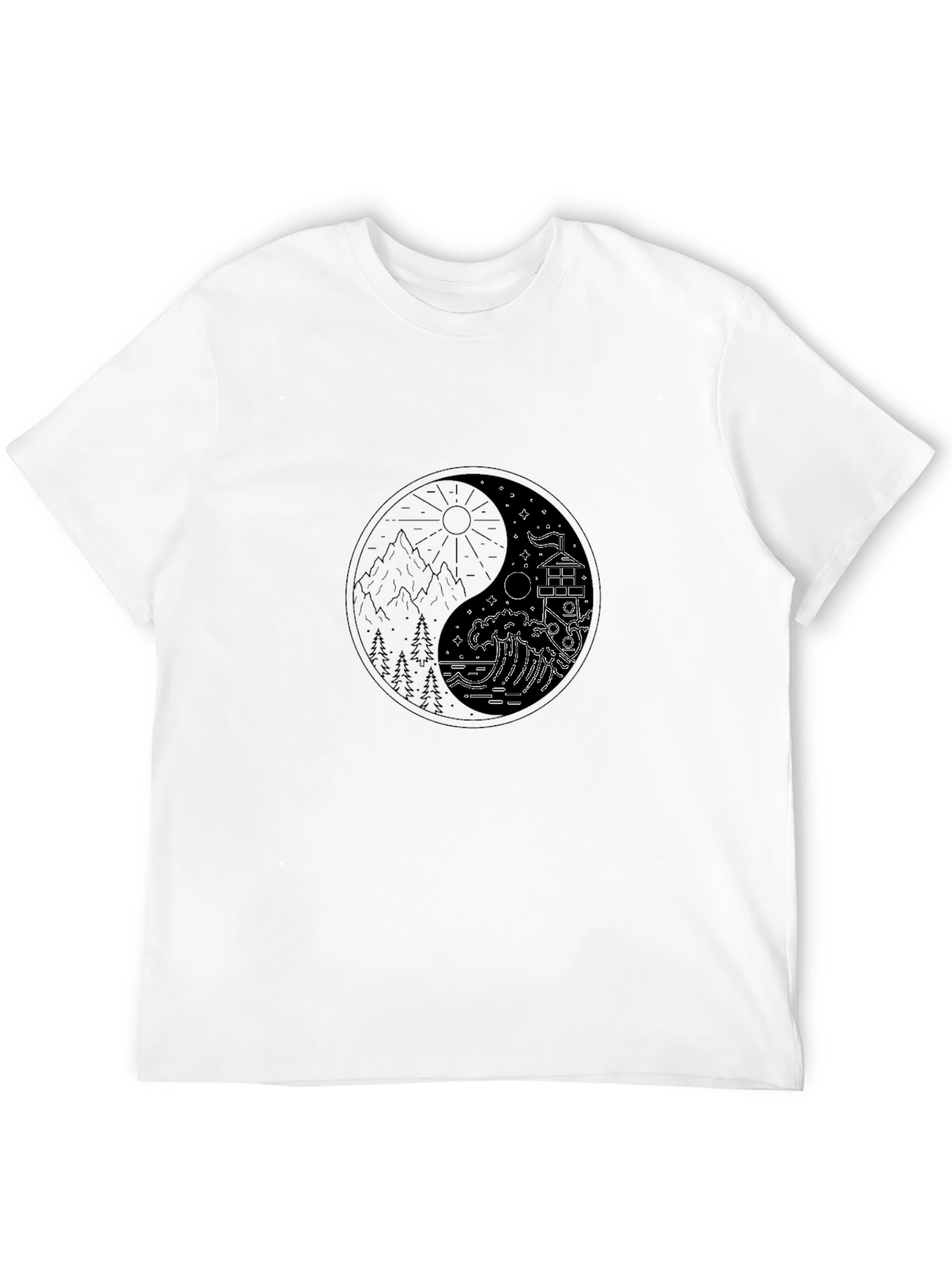 Yin Yang Nature Graphic Tee - Unisex Black T-Shirt