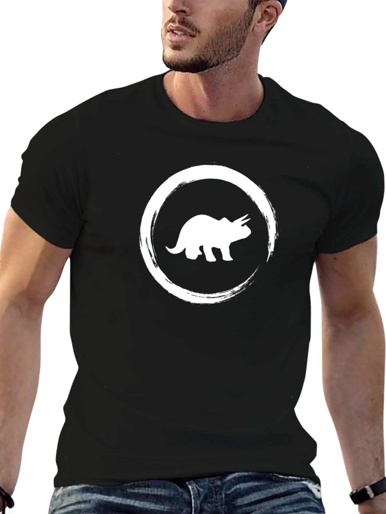 Triceratops Circle Graphic Tee - Black