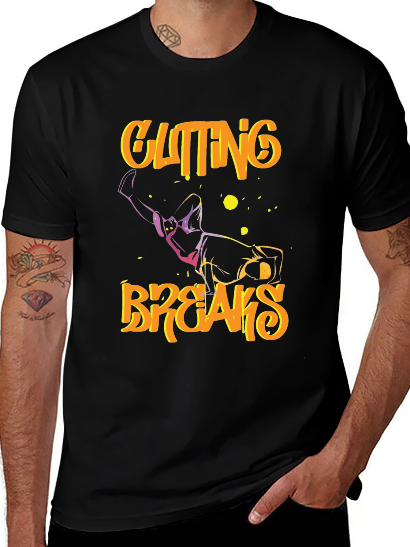 Cutting Breaks Graphic Print Black T-Shirt