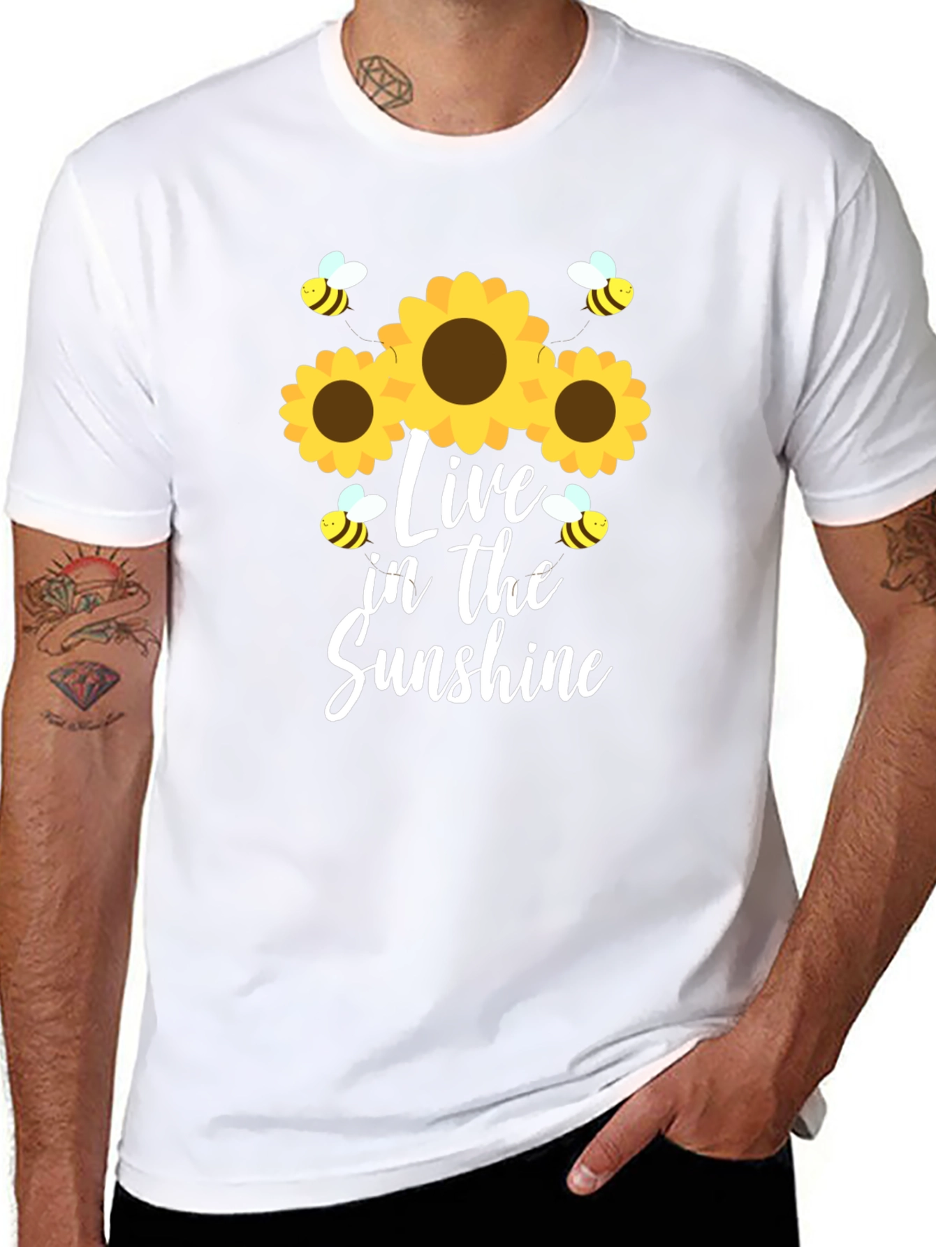 Live in the Sunshine Sunflower Bee Graphic Tee