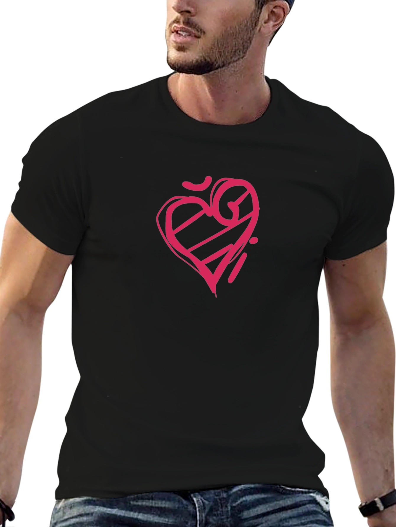 Mens Black Tee with Graphic Heart Design