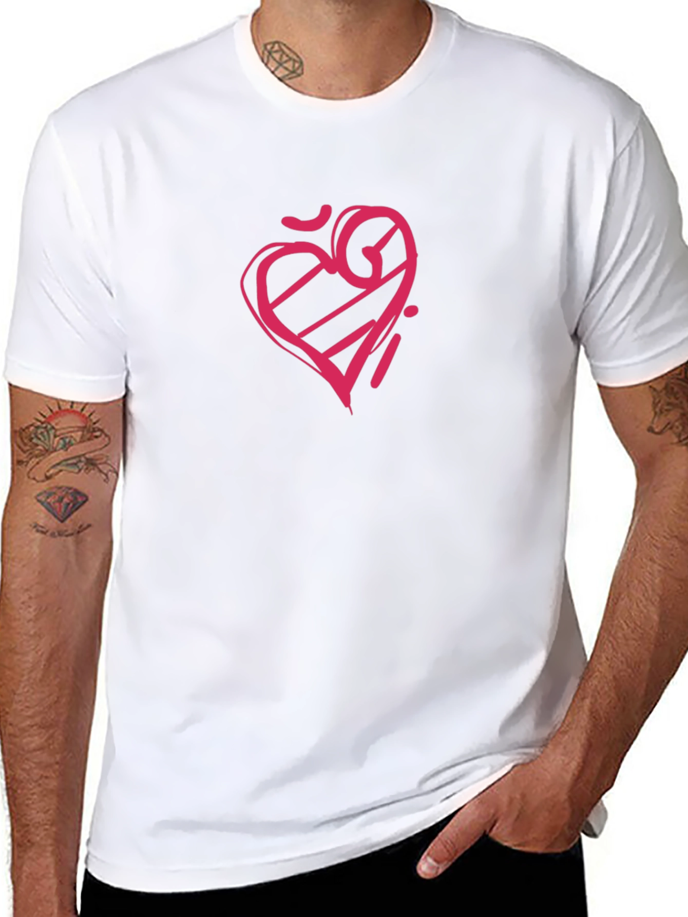 Mens Black Tee with Graphic Heart Design
