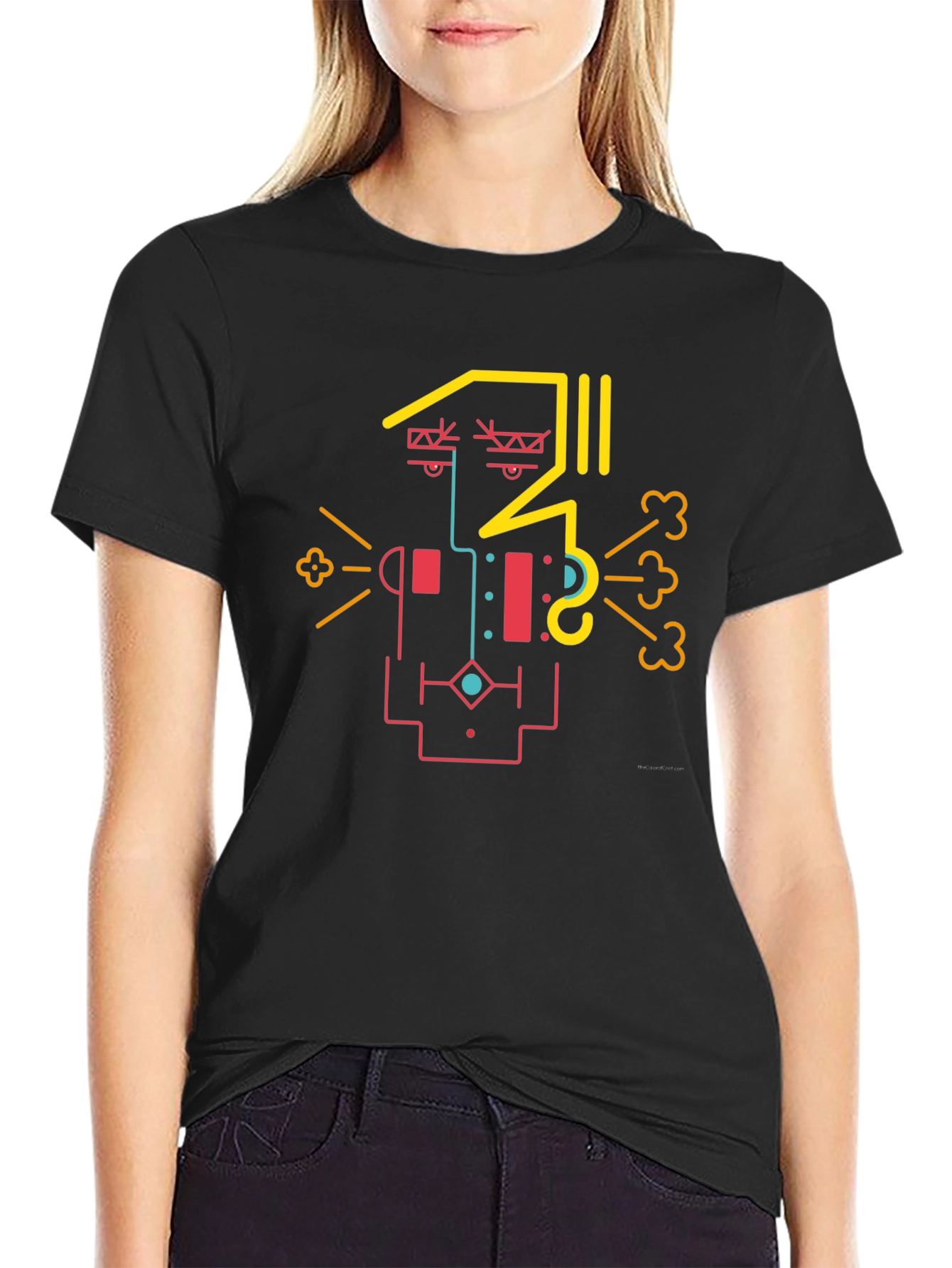 Abstract Geometric Face Graphic Tee - Black