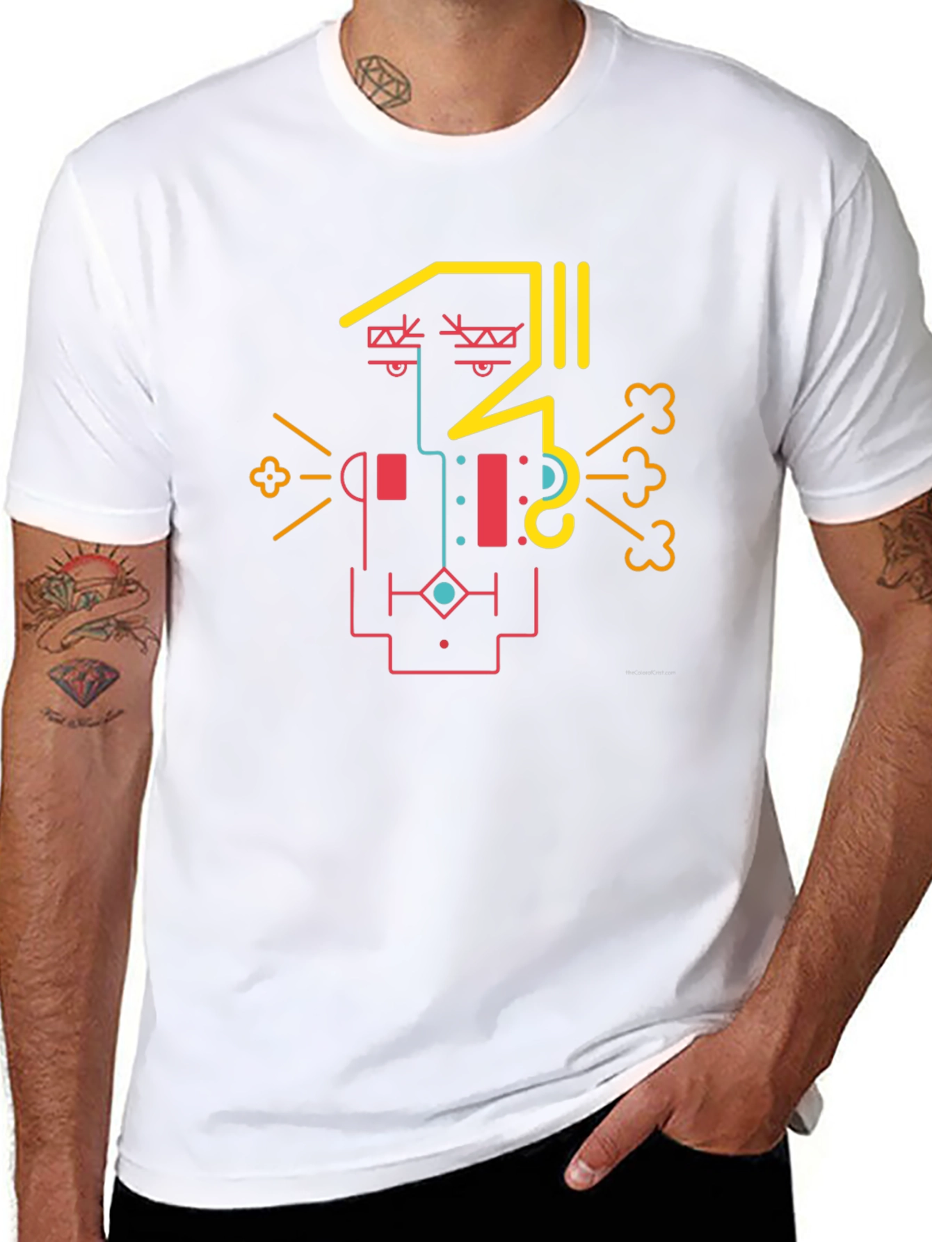 Abstract Geometric Face Graphic Tee - Black