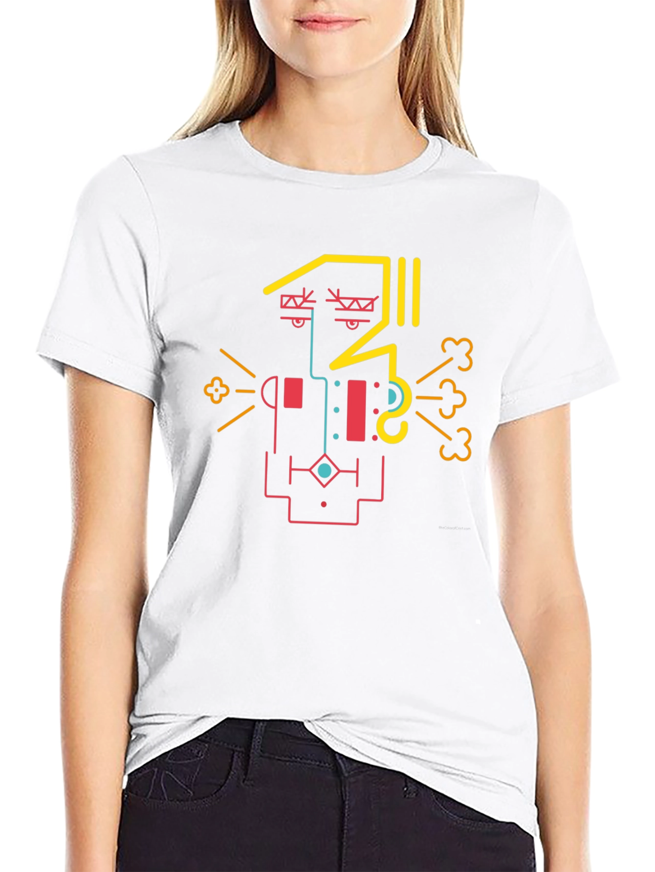 Abstract Geometric Face Graphic Tee - Black