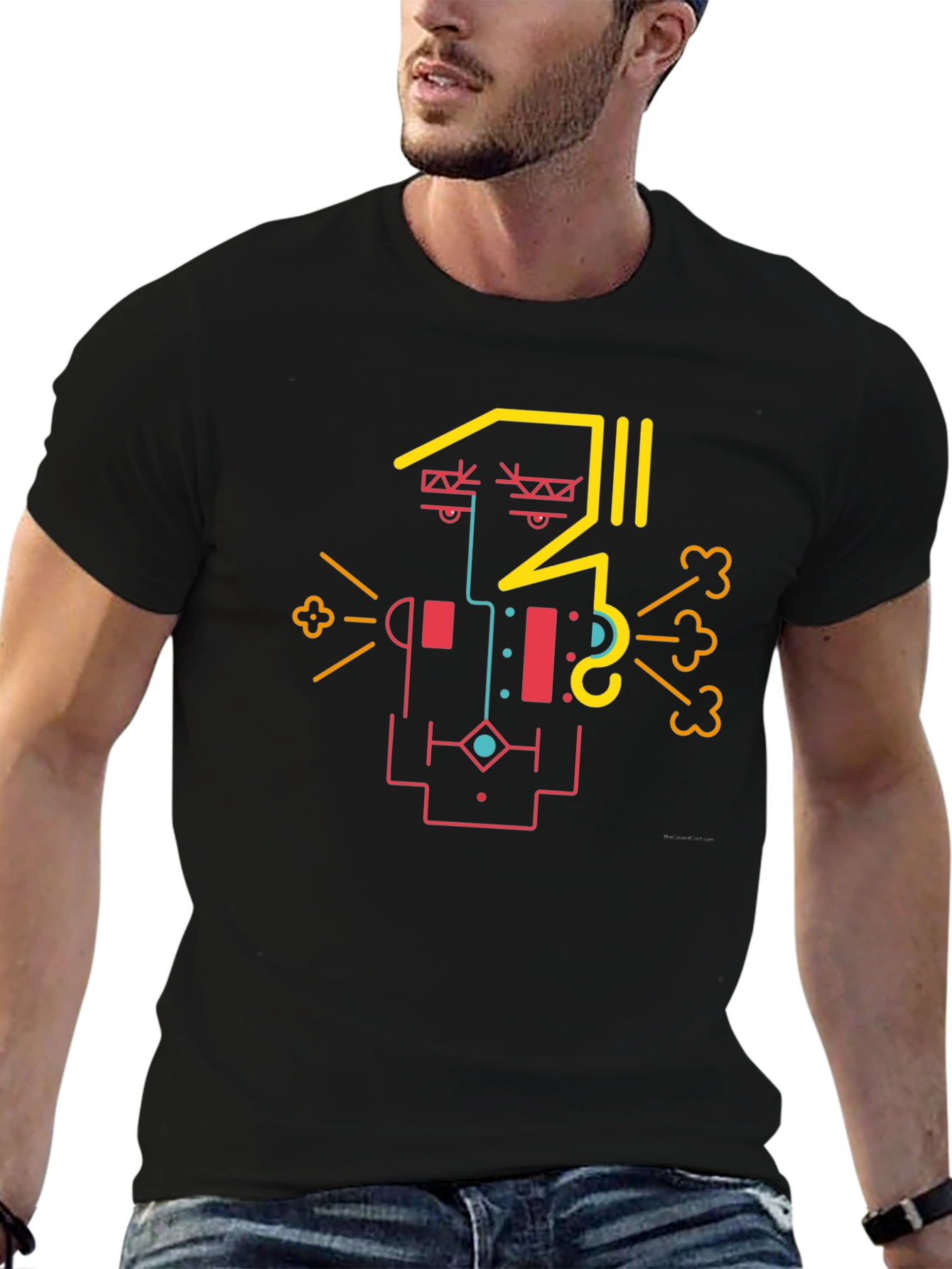 Abstract Geometric Face Graphic Tee - Black