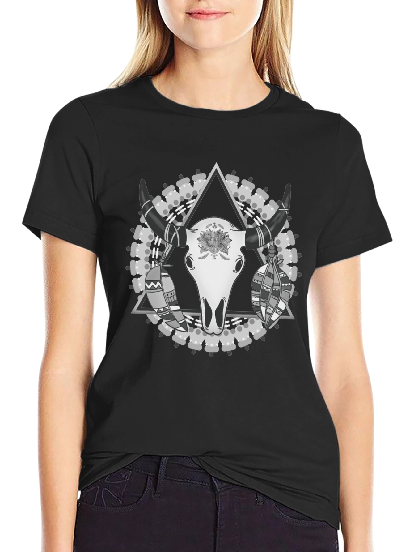 Bull Skull Graphic Tee - Black