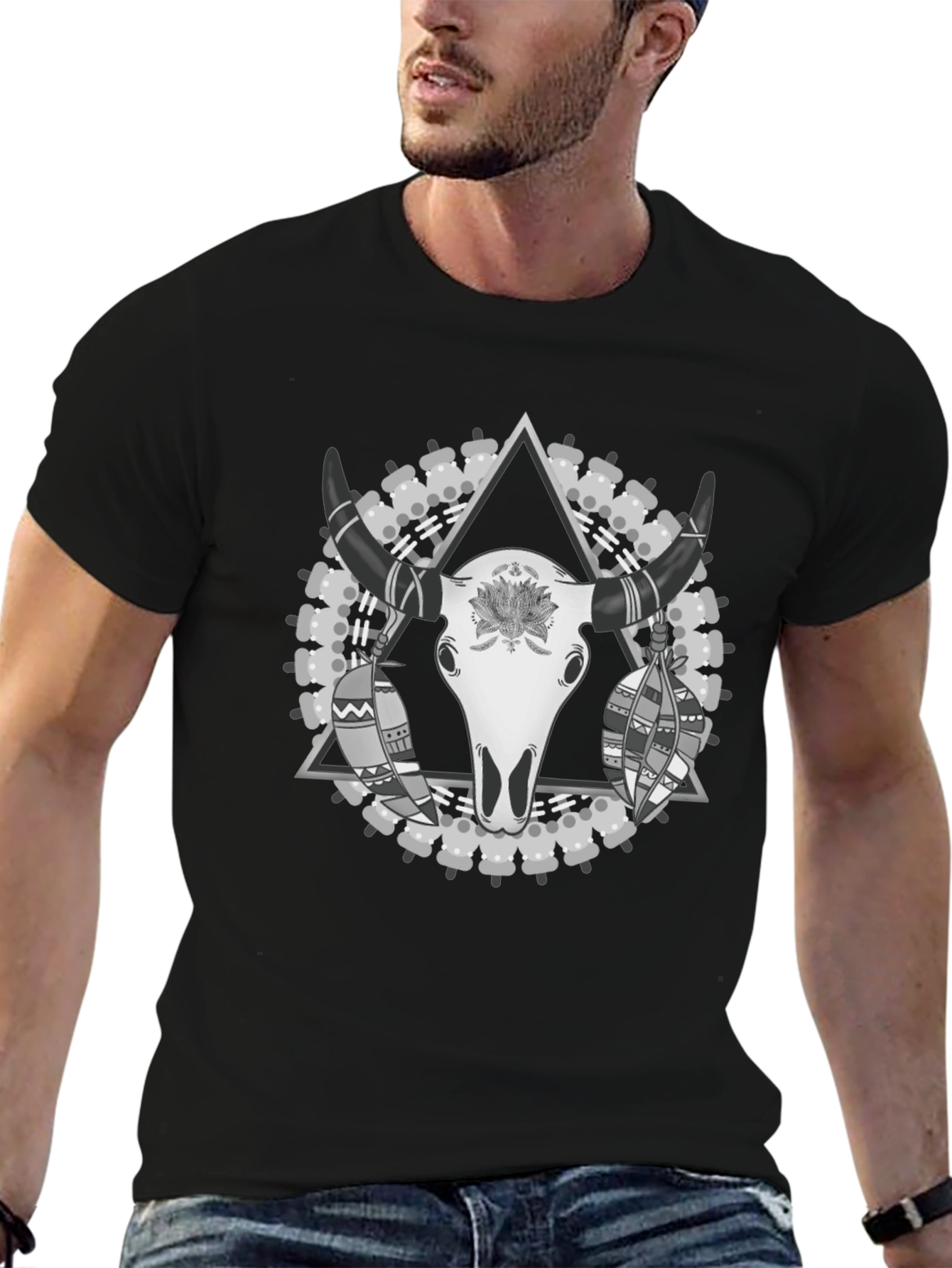 Bull Skull Graphic Tee - Black