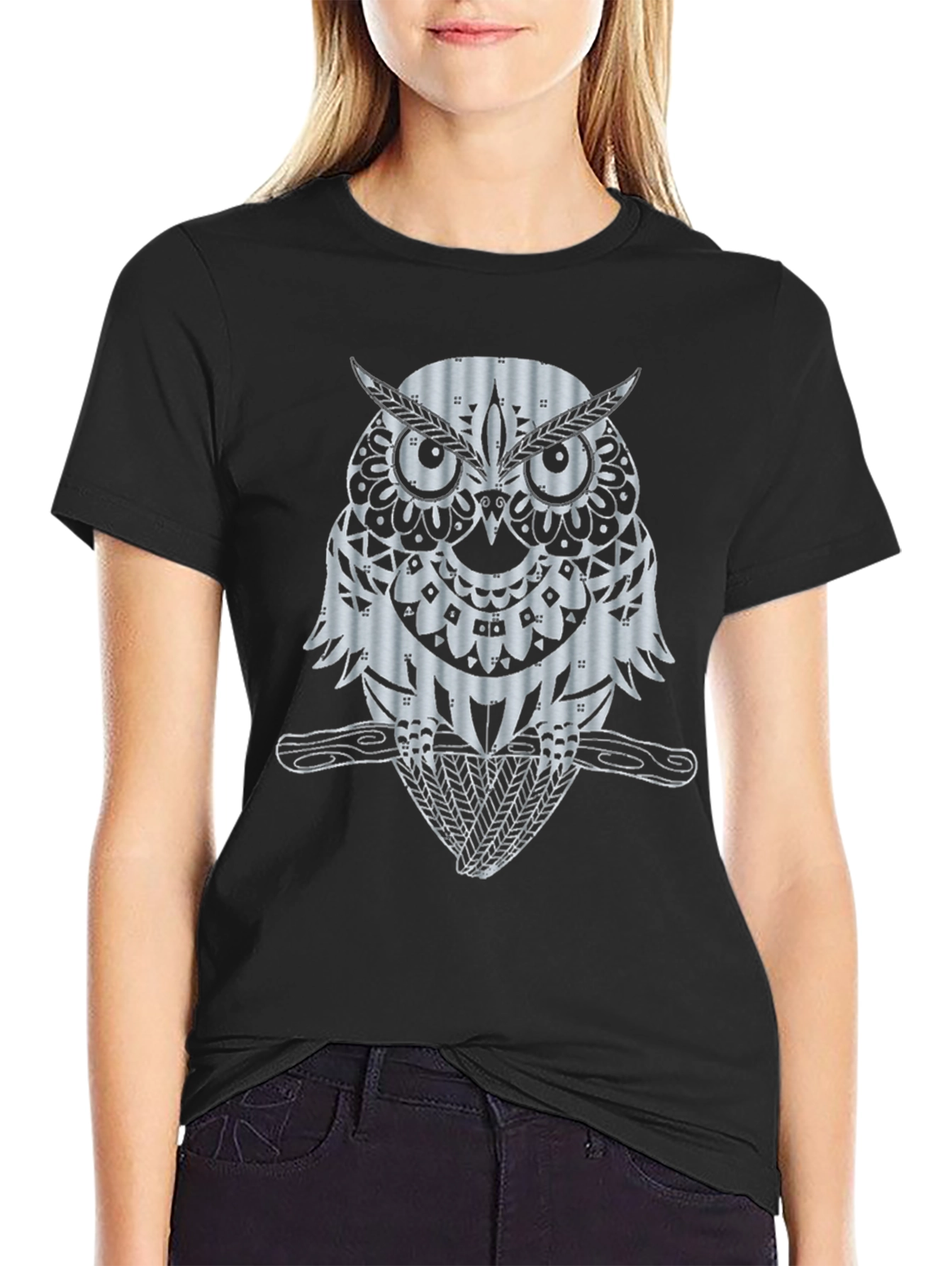 Owl Graphic Print Black T-Shirt