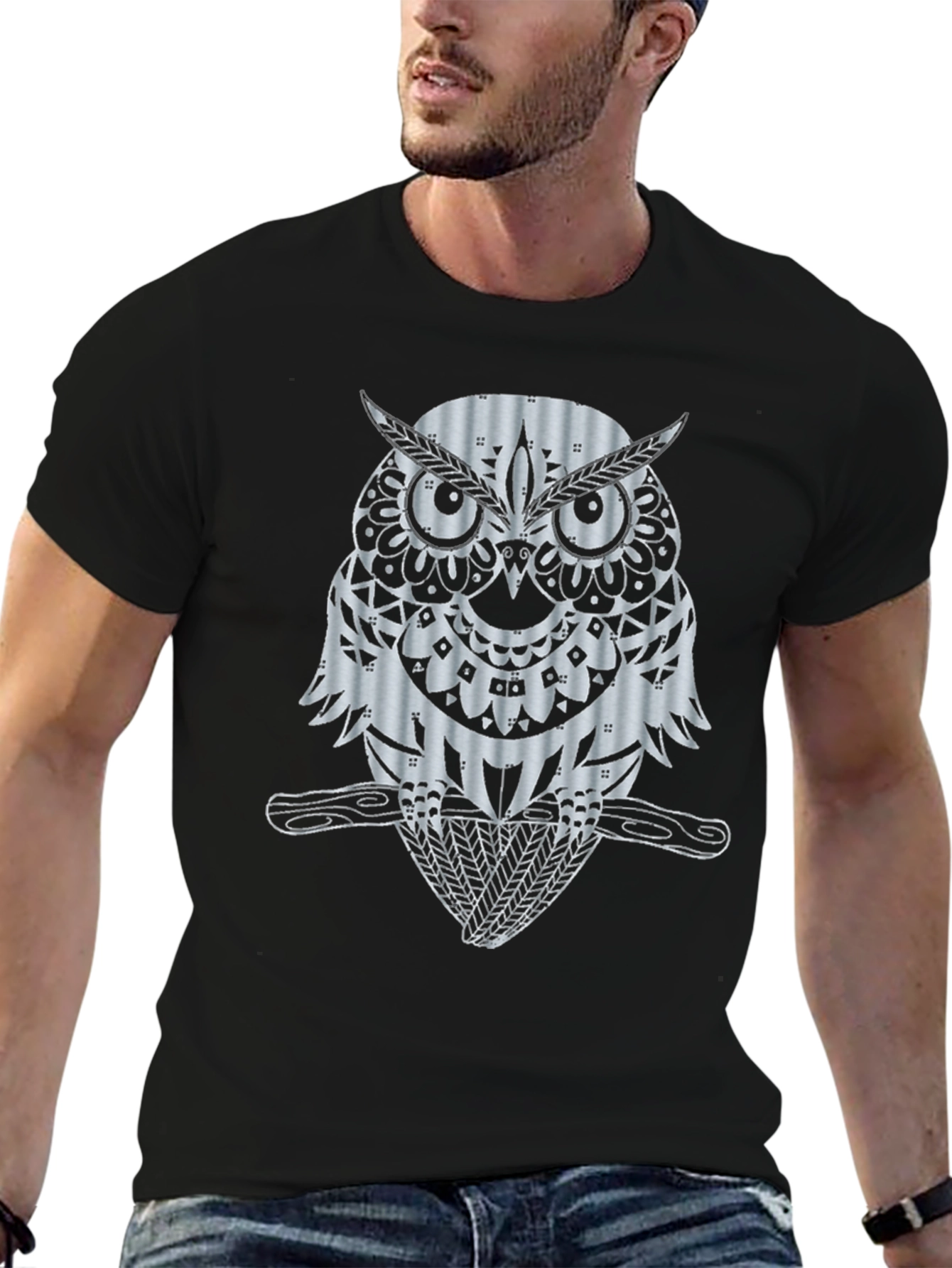 Owl Graphic Print Black T-Shirt
