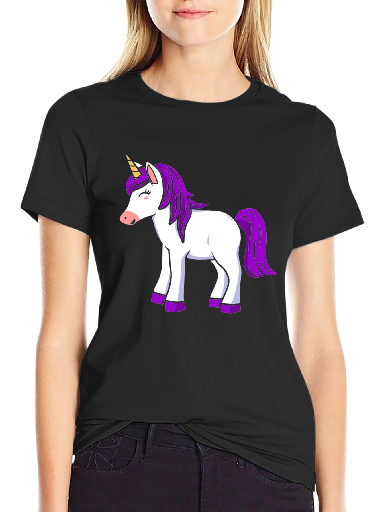 Unicorn Graphic Print Black T-Shirt