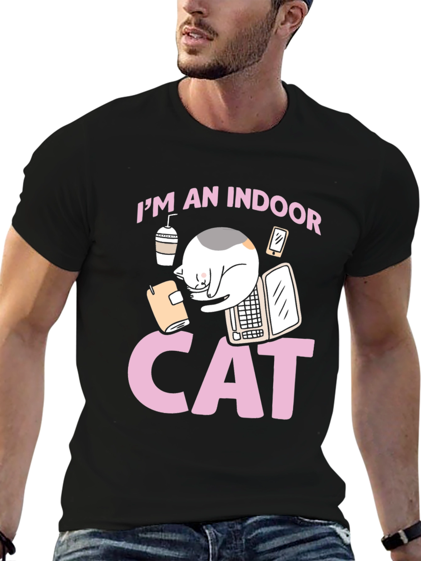 Indoor Cat Graphic Tee - Unisex Black T-Shirt