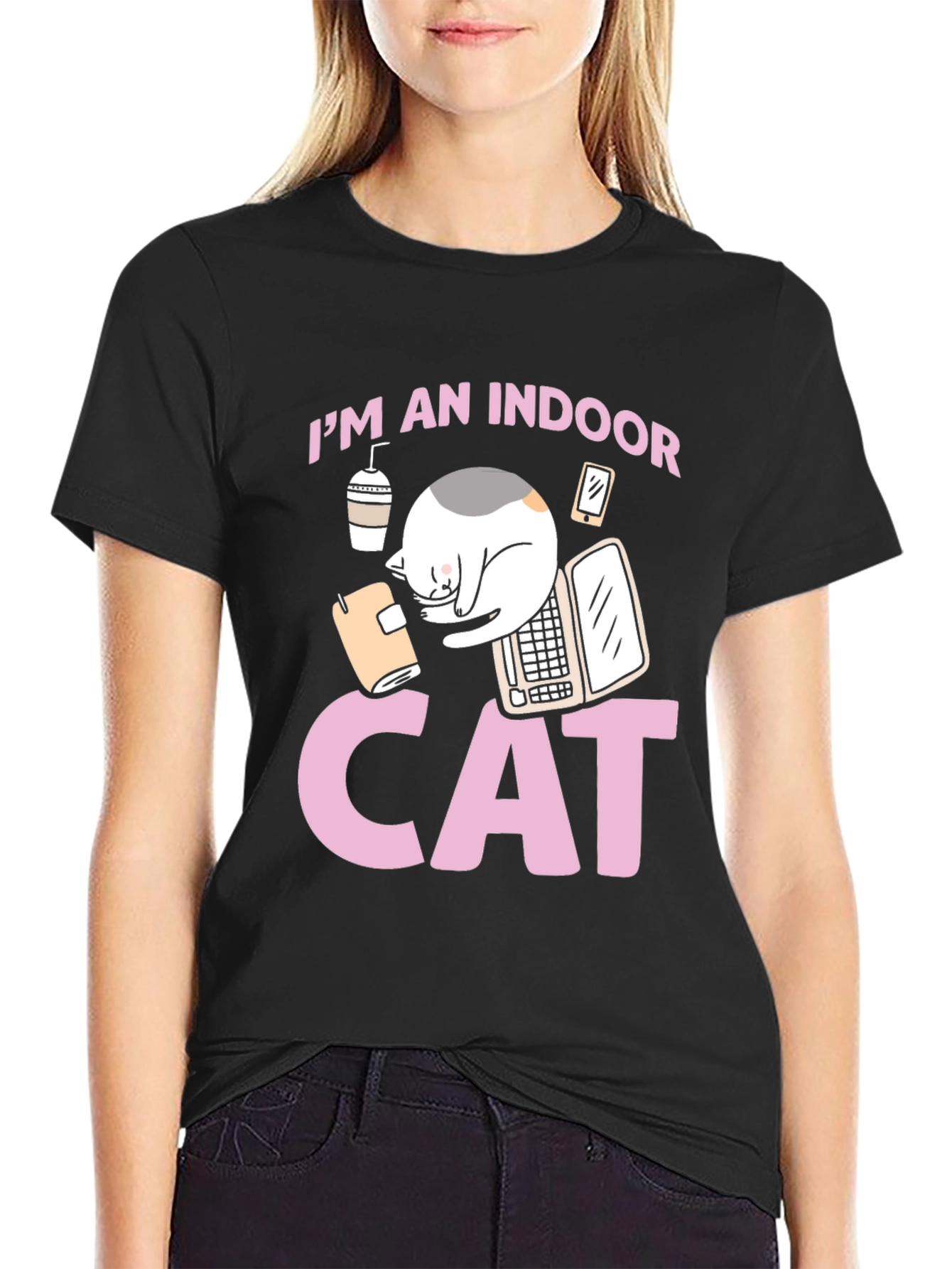 Indoor Cat Graphic Tee - Unisex Black T-Shirt