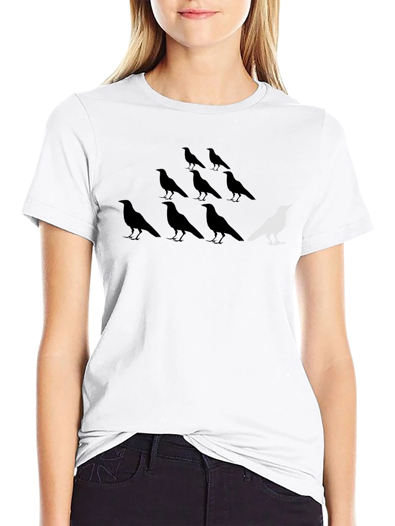 Unique White Bird Among Black Birds Graphic T-Shirt