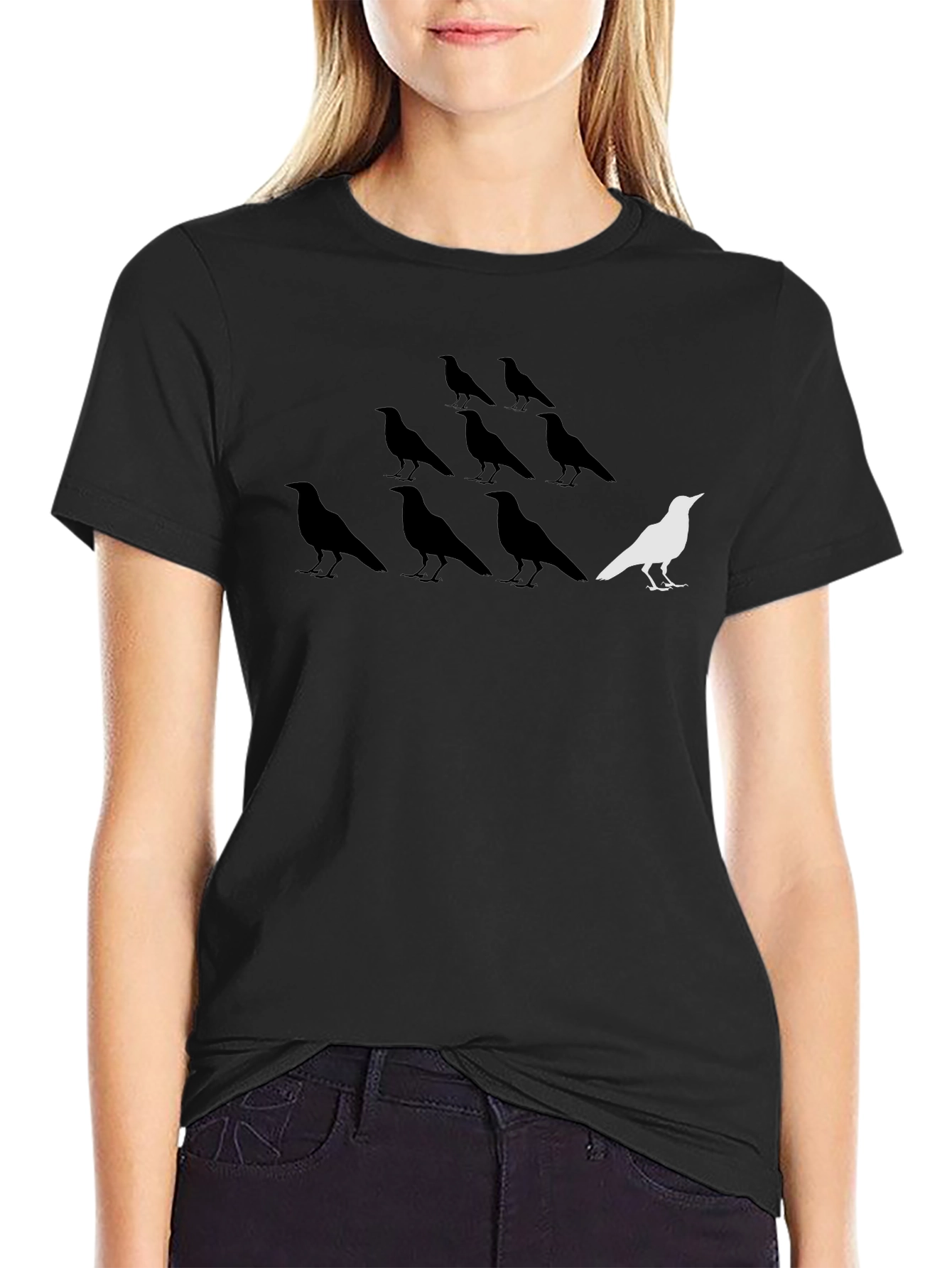 Unique White Bird Among Black Birds Graphic T-Shirt