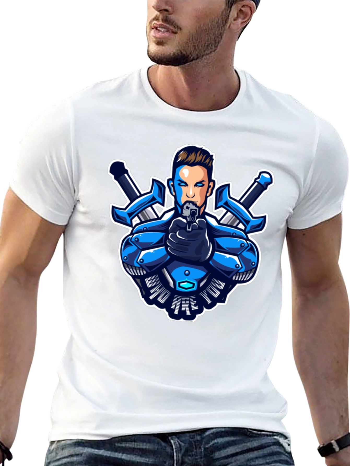 Cyberpunk Warrior Graphic Tee - Black