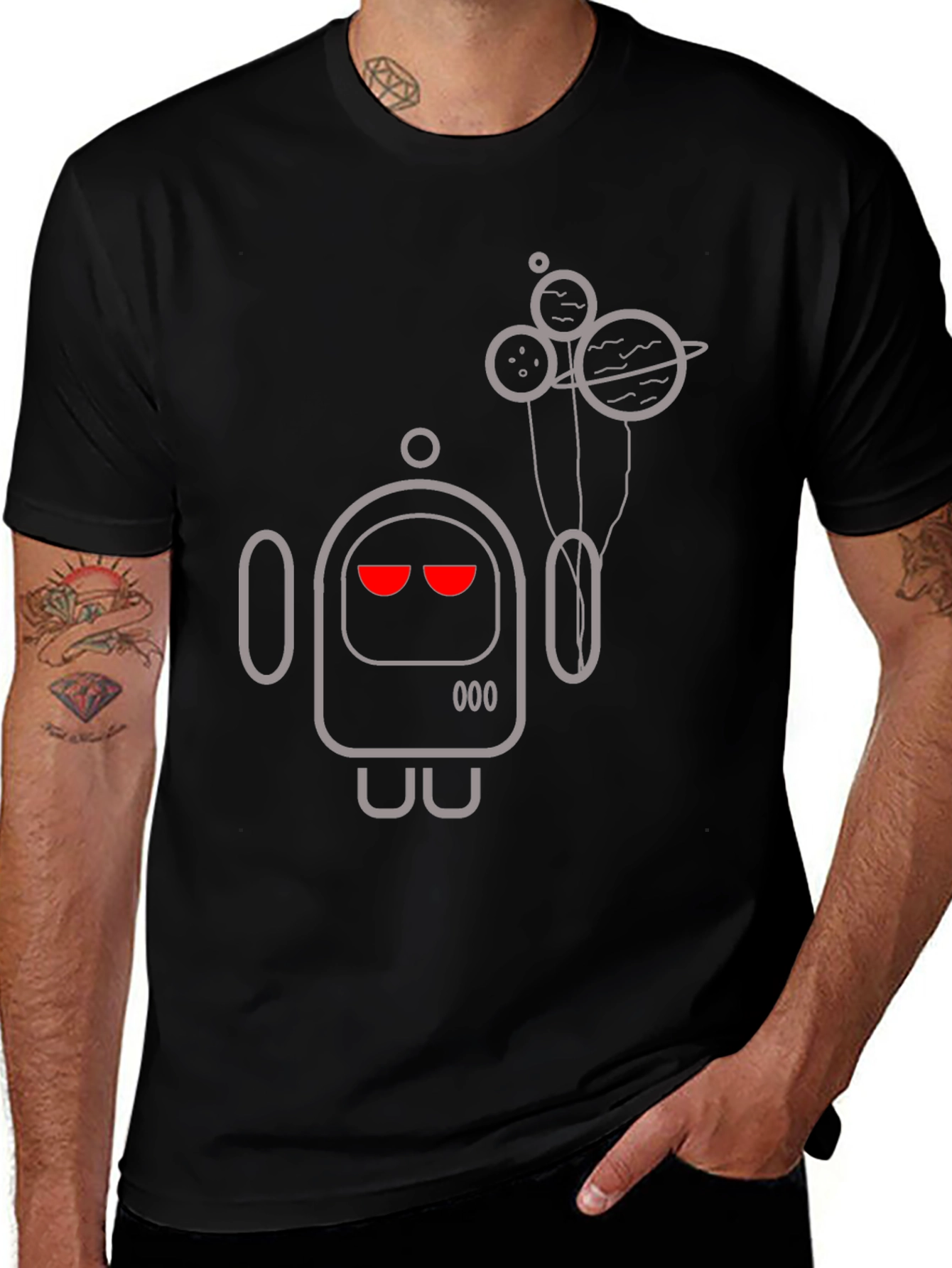 Robot & Planets Graphic Tee - Black