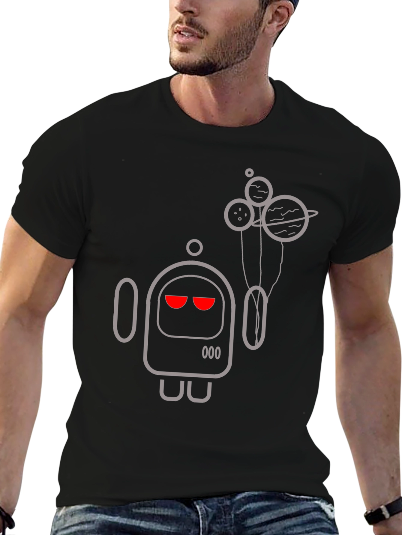 Robot & Planets Graphic Tee - Black