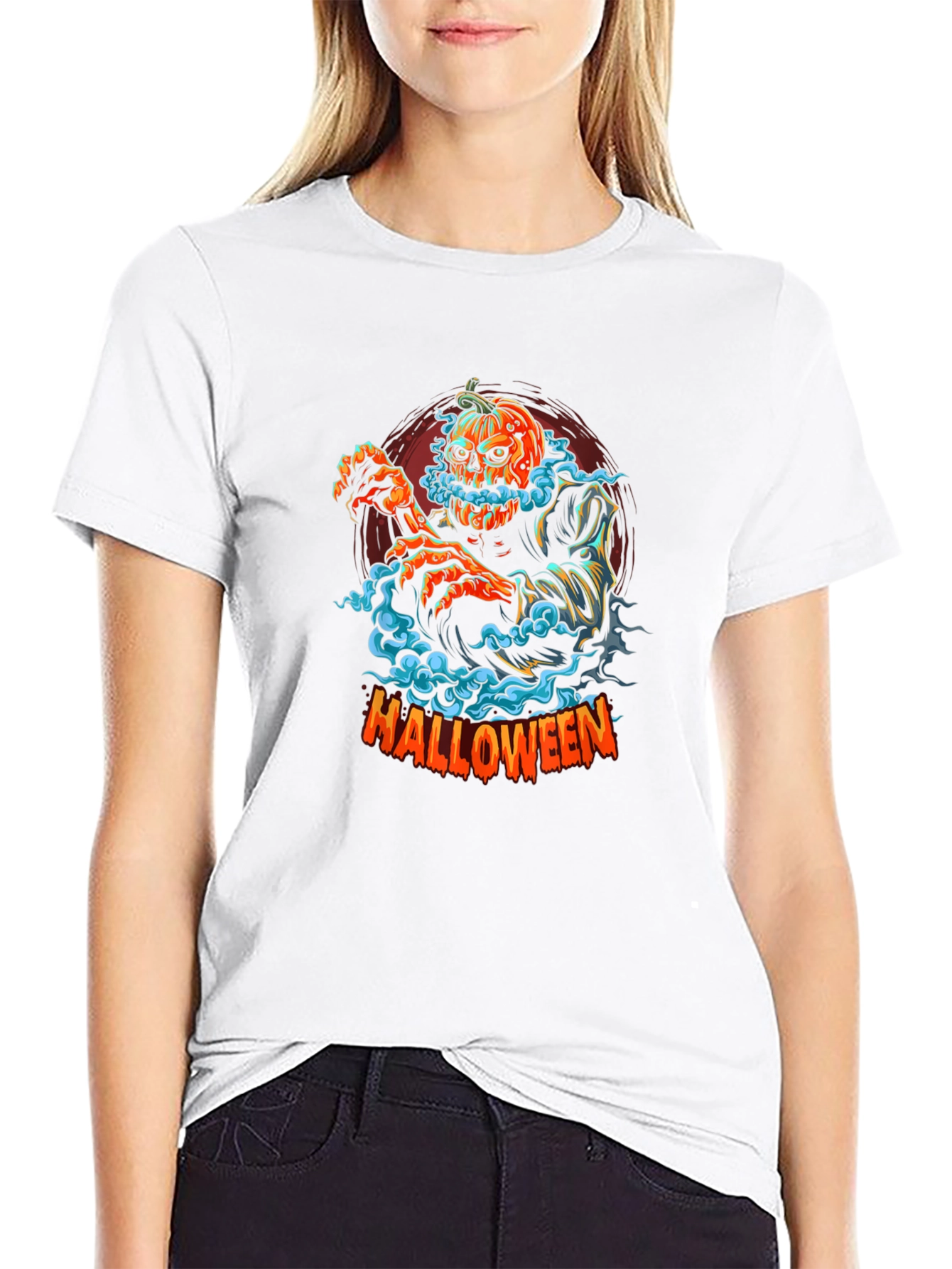 Halloween Pumpkin Head Zombie Graphic Tee