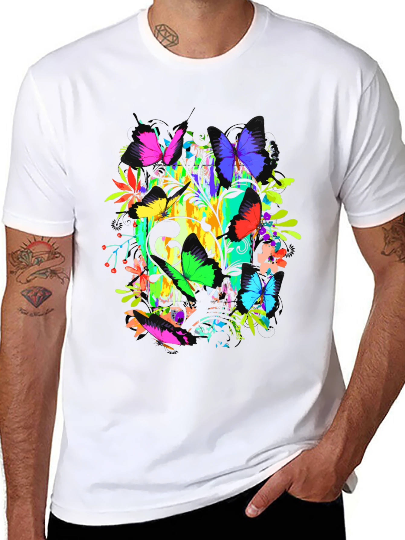 Butterfly Floral Graphic Tee - Vibrant Print