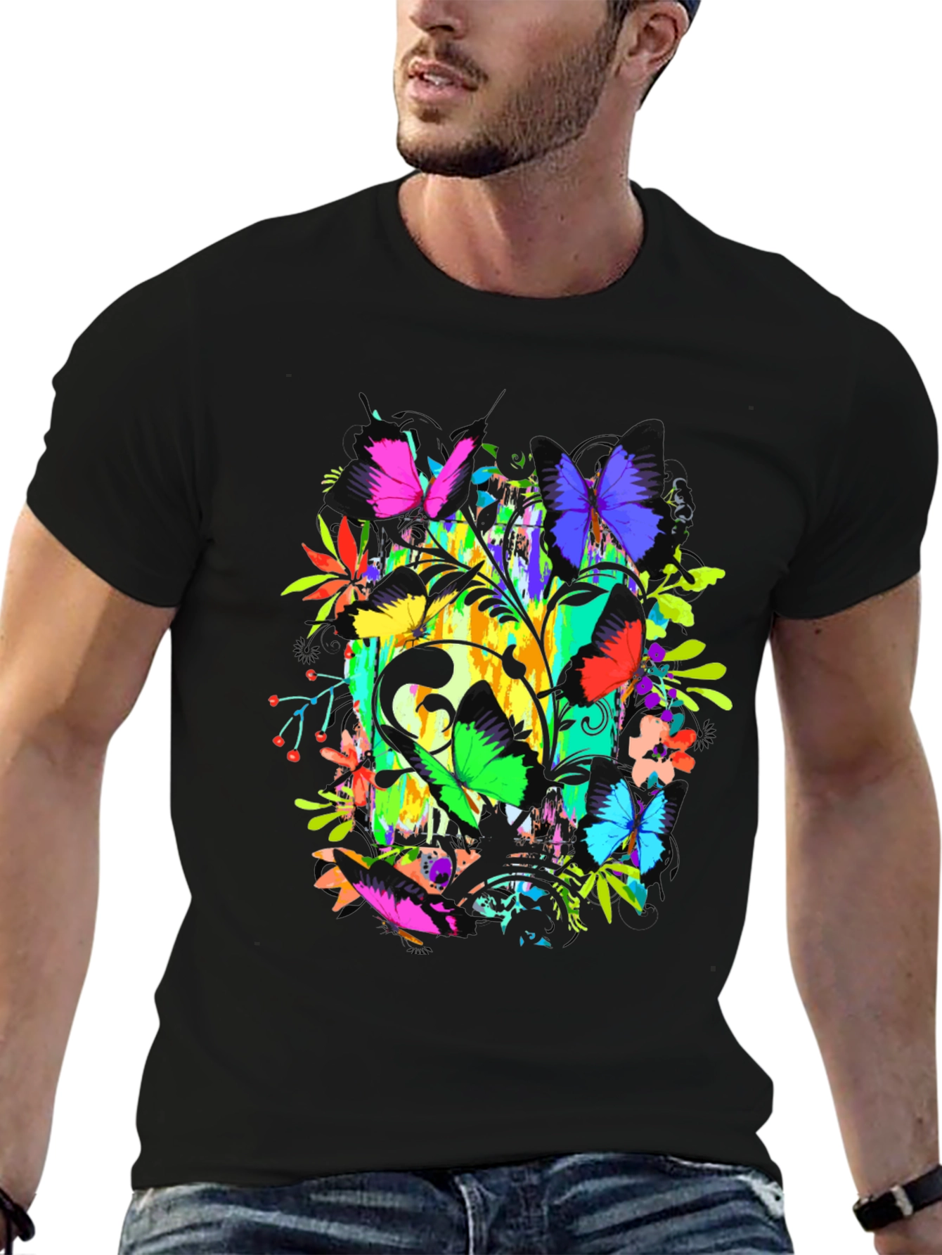 Butterfly Floral Graphic Tee - Vibrant Print