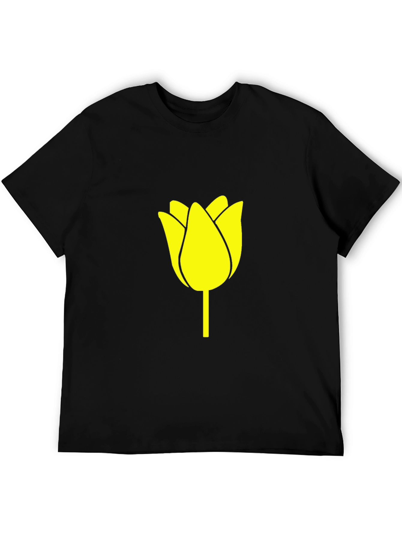 Black T-Shirt with Yellow Tulip Graphic