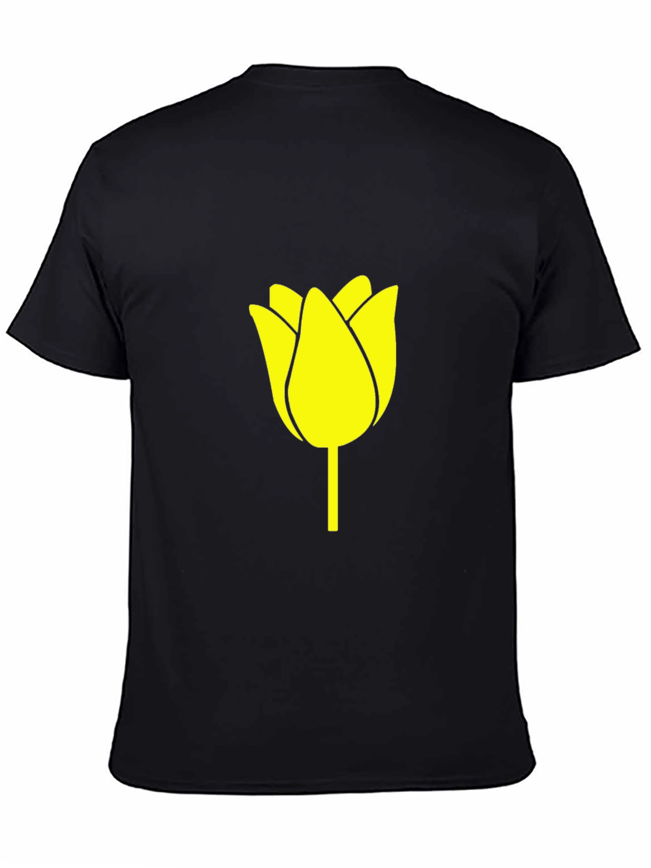 Black T-Shirt with Yellow Tulip Graphic