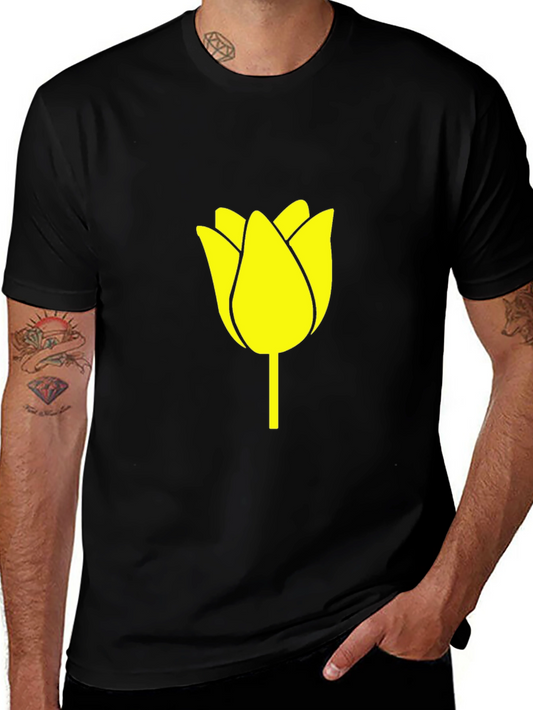 Black T-Shirt with Yellow Tulip Graphic